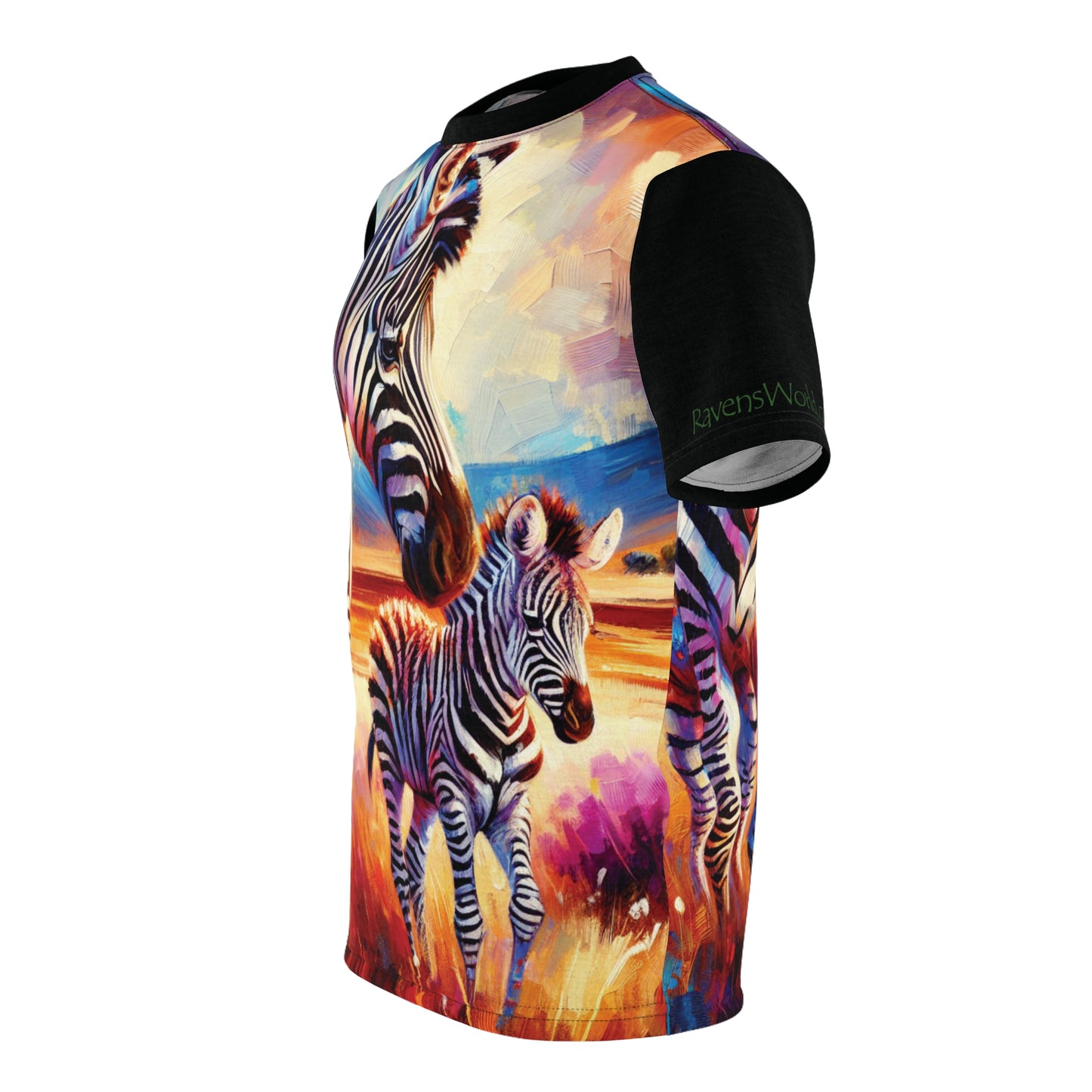 Zebra and Foal Art Tee | Colorful Unisex Cut & Sew T-Shirt, Wildlife Apparel, Unique Graphic Tee, Birthday Gift