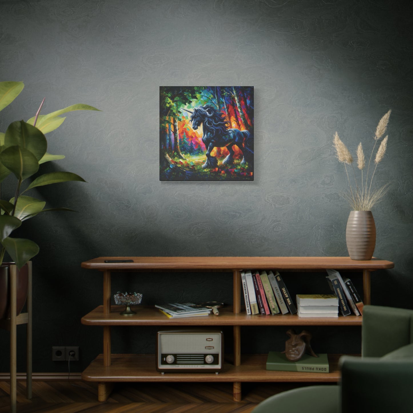 Black Unicorn Stallion Canvas Print - Modern Impressionist Art