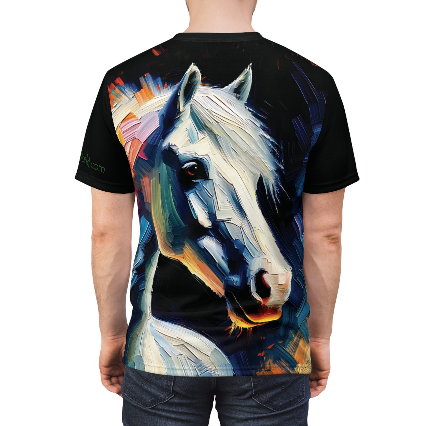 White Arabian Portrait Vibrant Art Tee | Colorful Unisex Cut & Sew T-Shirt, Wildlife Apparel, Unique Graphic Tee, Birthday Gift