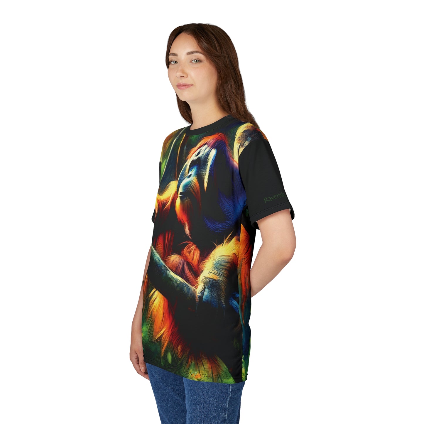 Orangutan in Tree Vibrant Art Tee | Colorful Unisex Cut & Sew T-Shirt, Wildlife Apparel, Unique Graphic Tee, Birthday Gift
