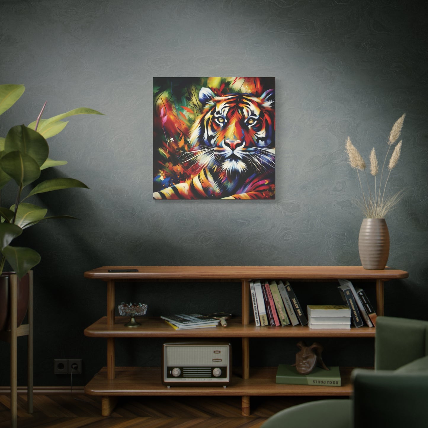 Tiger Portrait in Bright Colors Expressionist Canvas Art Print