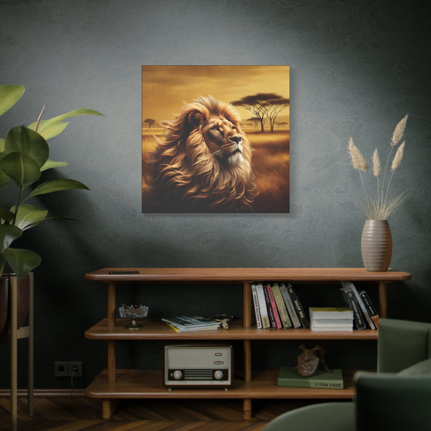 Canvas Art - Regal Lion Resting on African Savannah