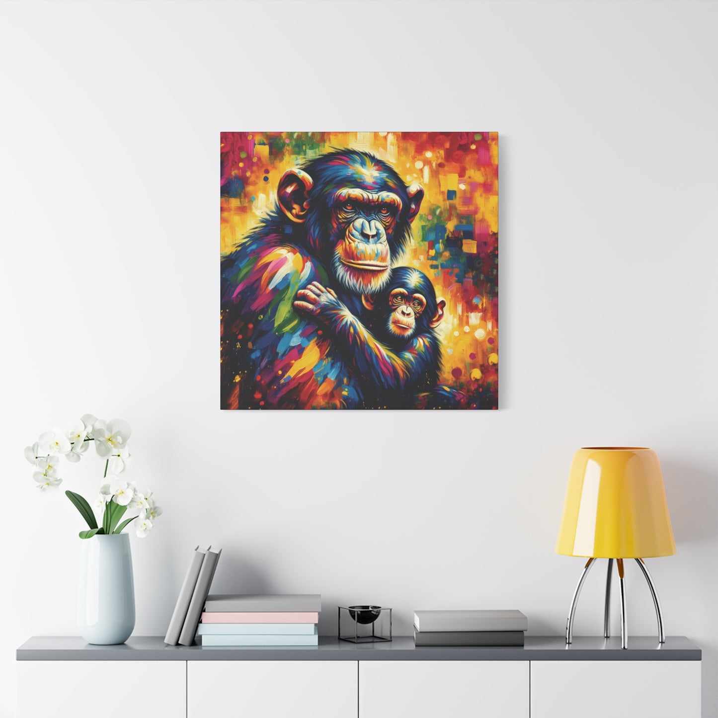 Chimpanzee with Baby Expressionist Canvas Art Print