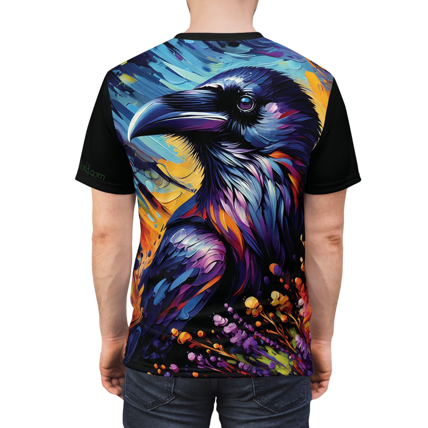 Colorful Raven Portrait Vibrant Art Tee | Colorful Unisex Cut & Sew T-Shirt, Wildlife Apparel, Unique Graphic Tee, Birthday Gift
