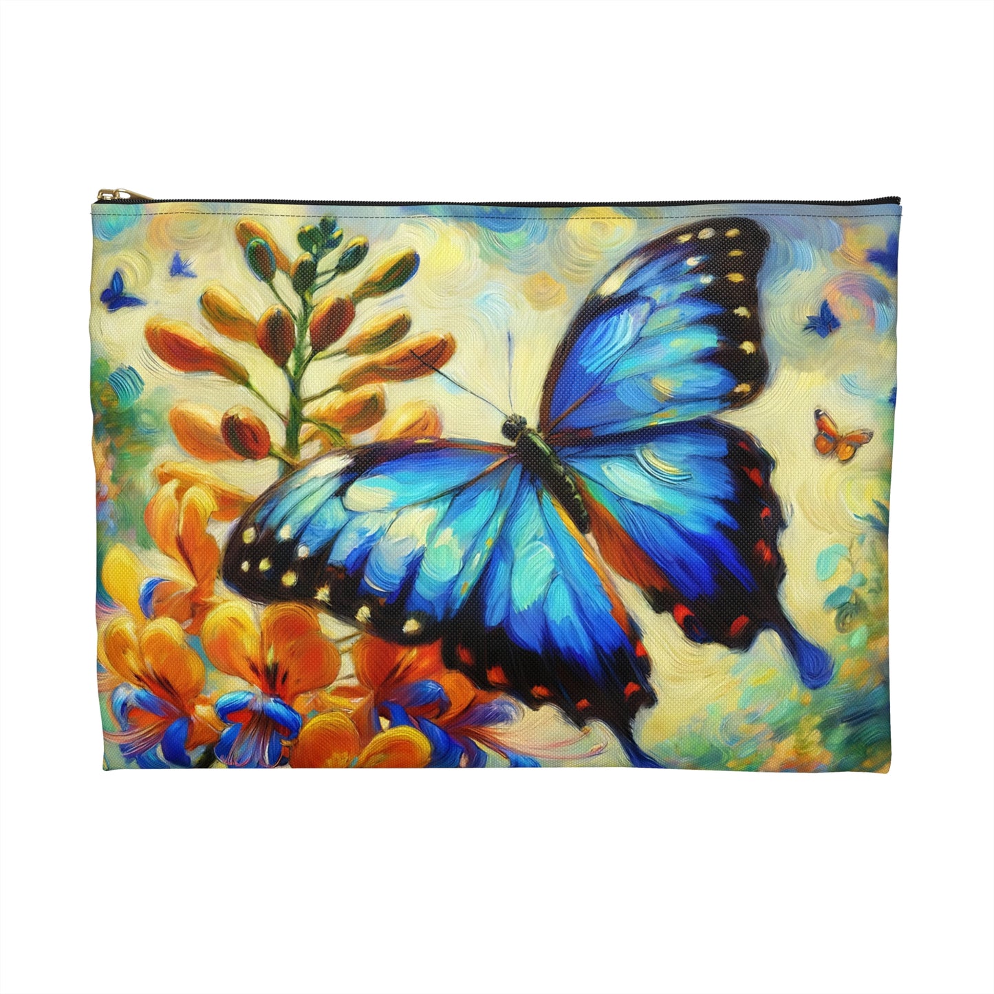 Blue Morpho Butterfly Accessory Pouch, Cute Butterfly Makeup Bag, Nature-Themed Gift, Floral Storage Bag