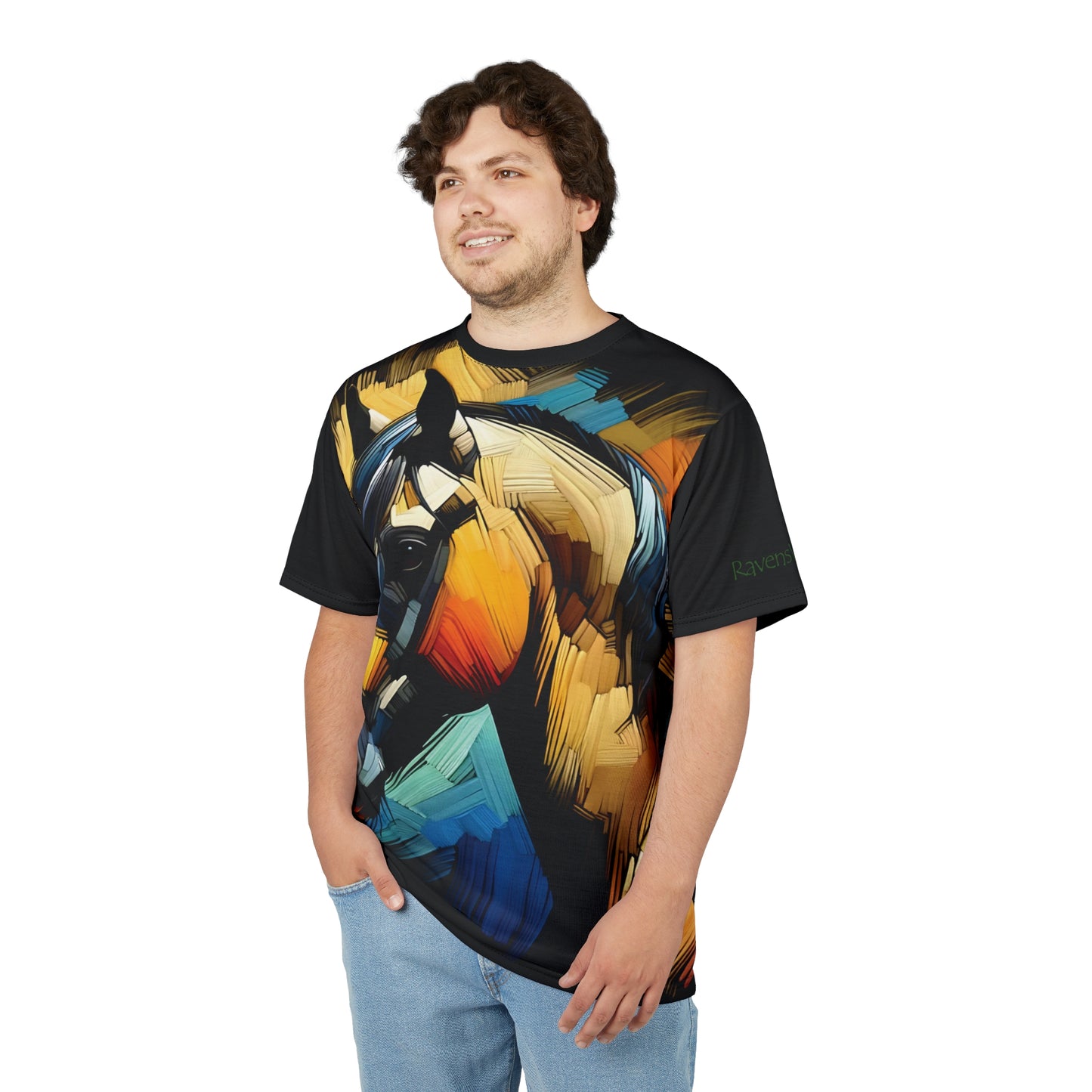 Buckskin Horse Portrait Vibrant Art Tee | Colorful Unisex Cut & Sew T-Shirt, Wildlife Apparel, Unique Graphic Tee, Birthday Gift