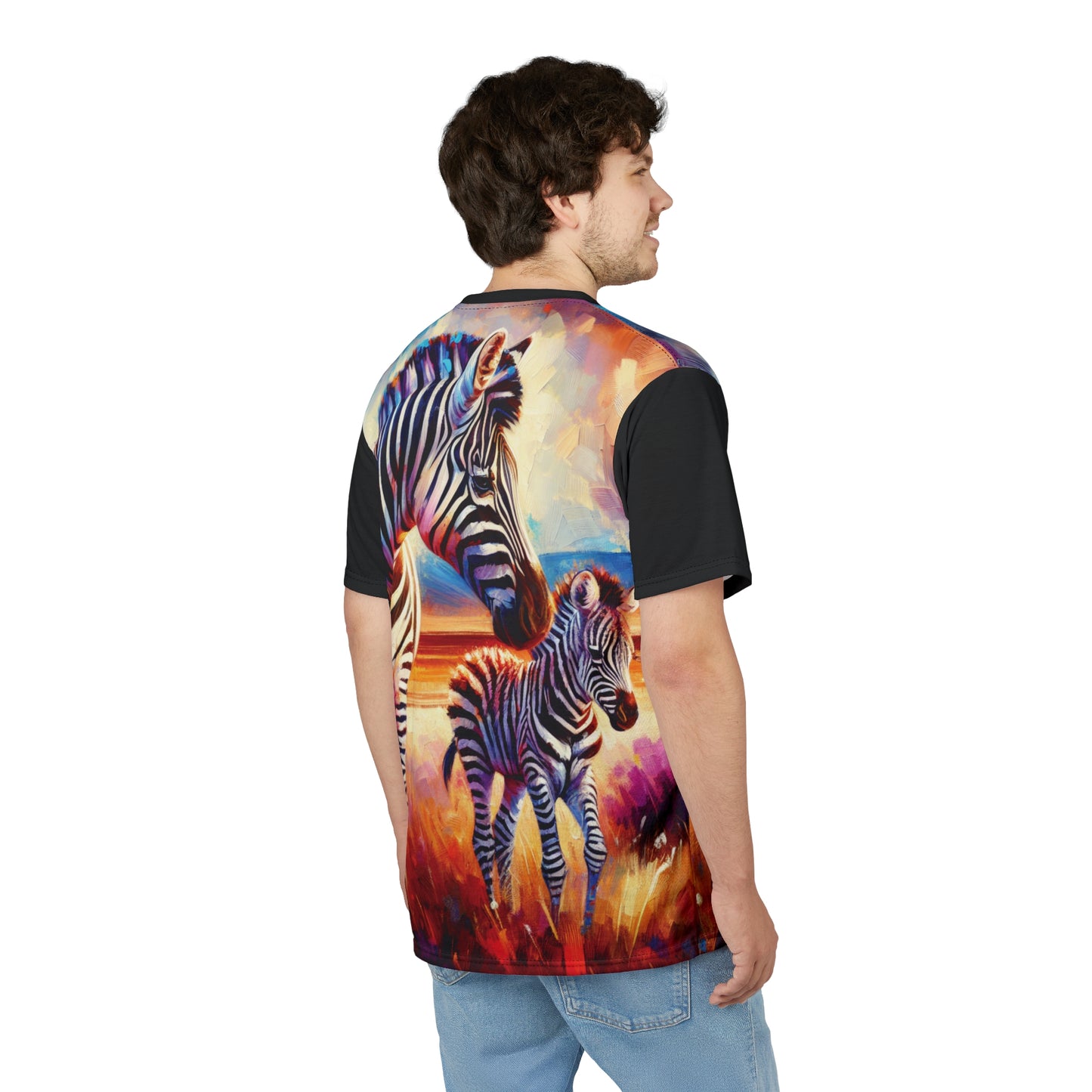 Zebra and Foal Art Tee | Colorful Unisex Cut & Sew T-Shirt, Wildlife Apparel, Unique Graphic Tee, Birthday Gift