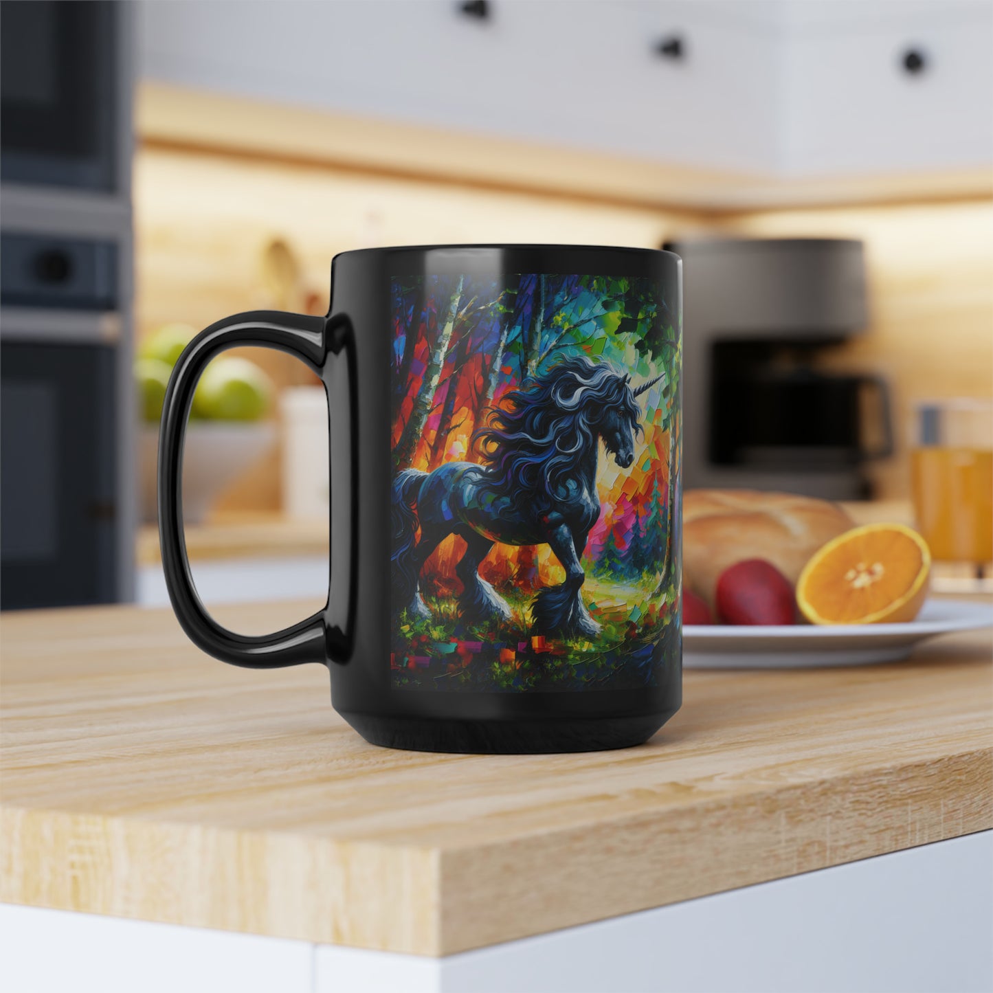 Elegant Black Stallion Unicorn - Black Mugs (11oz, 15oz)