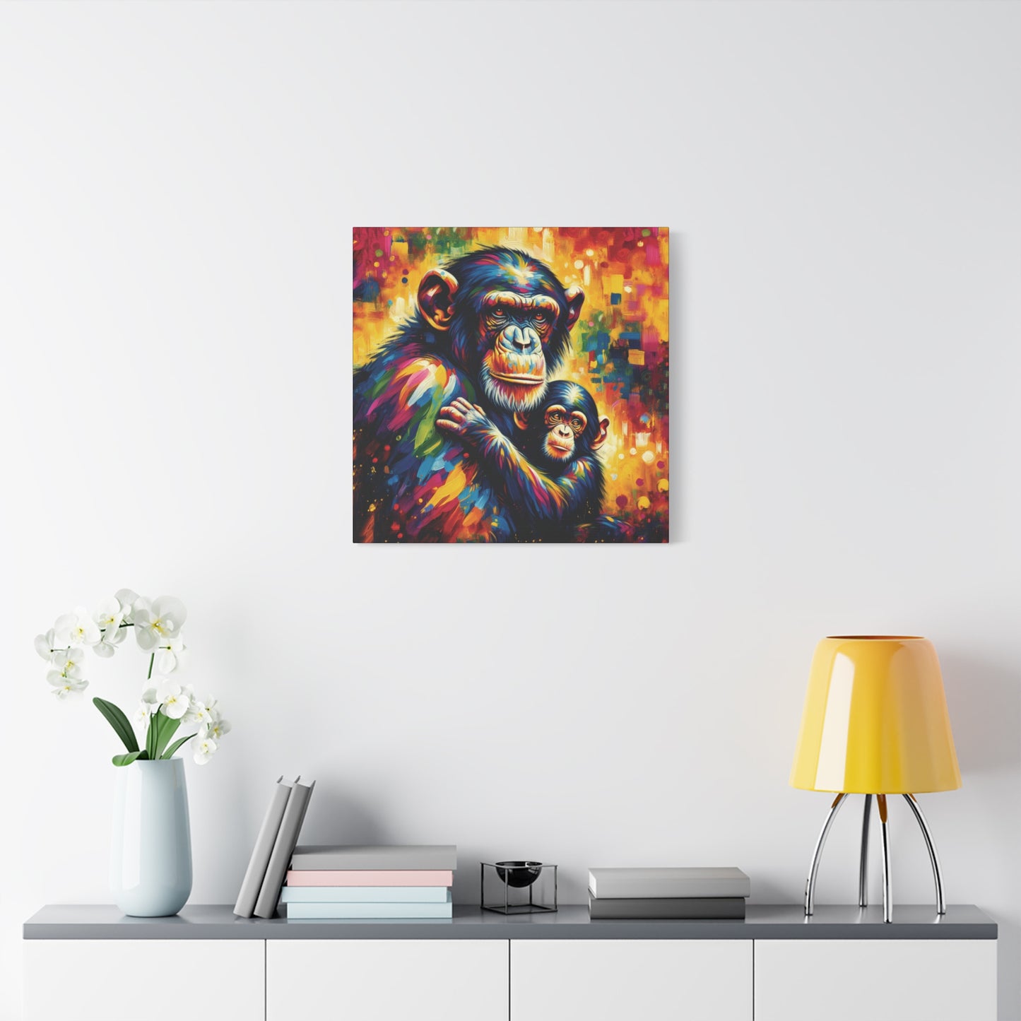 Chimpanzee with Baby Expressionist Canvas Art Print