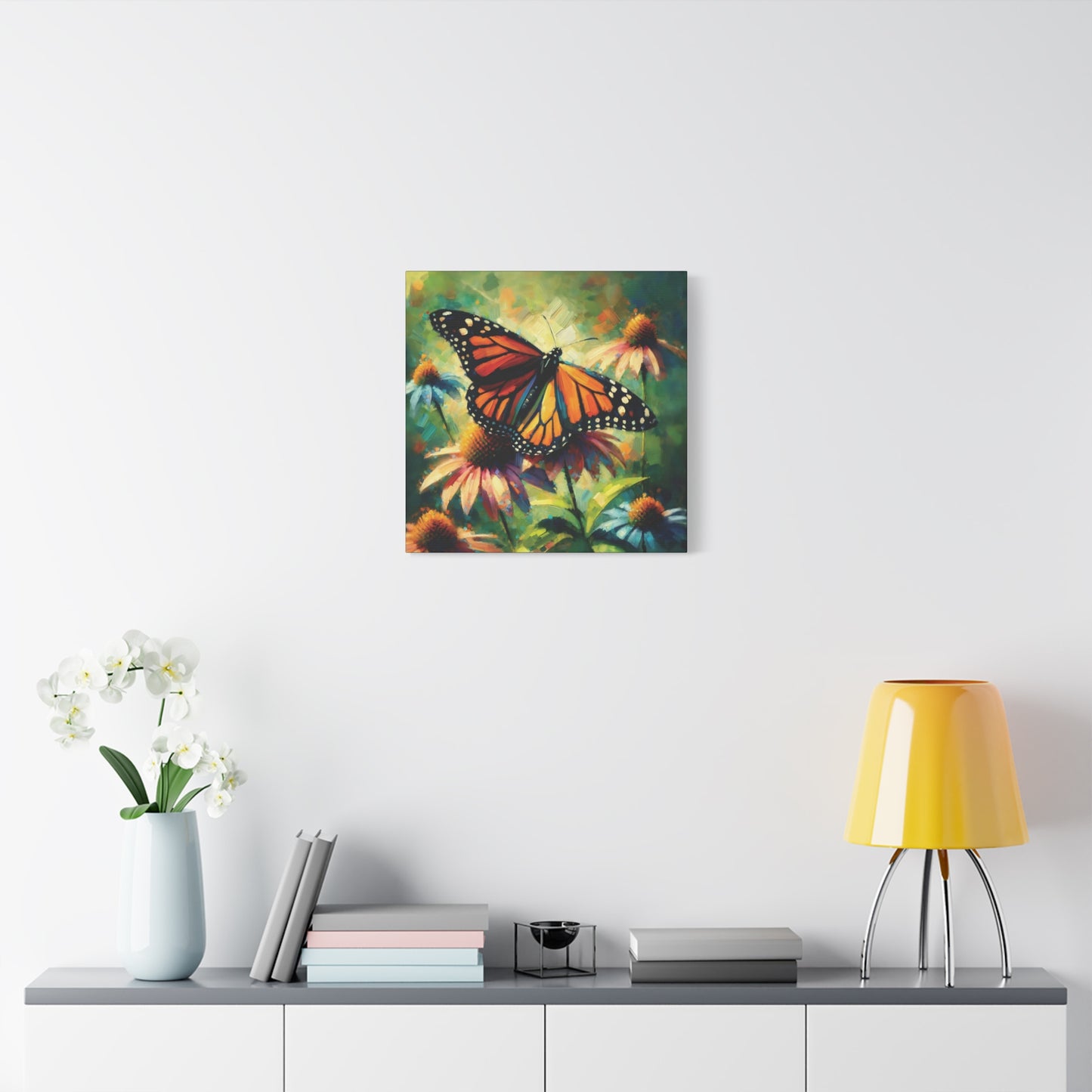 Butterfly Canvas Wall Art - Monarch Butterfly with Echinacea
