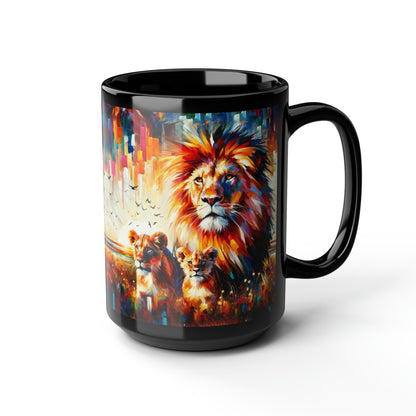 Lion Family - Black Mug, 15oz