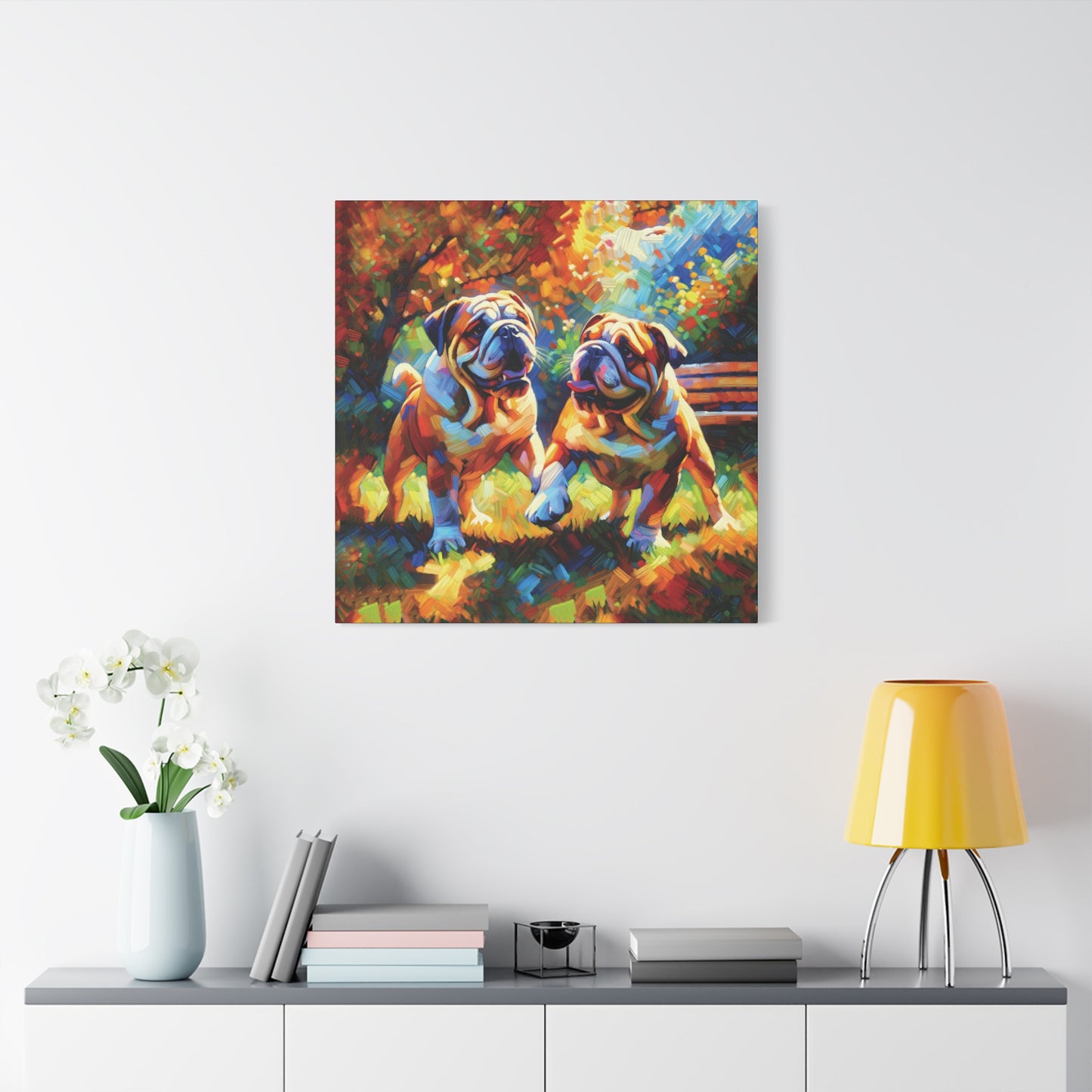 Playful Bulldogs Expressionist Canvas Art Print