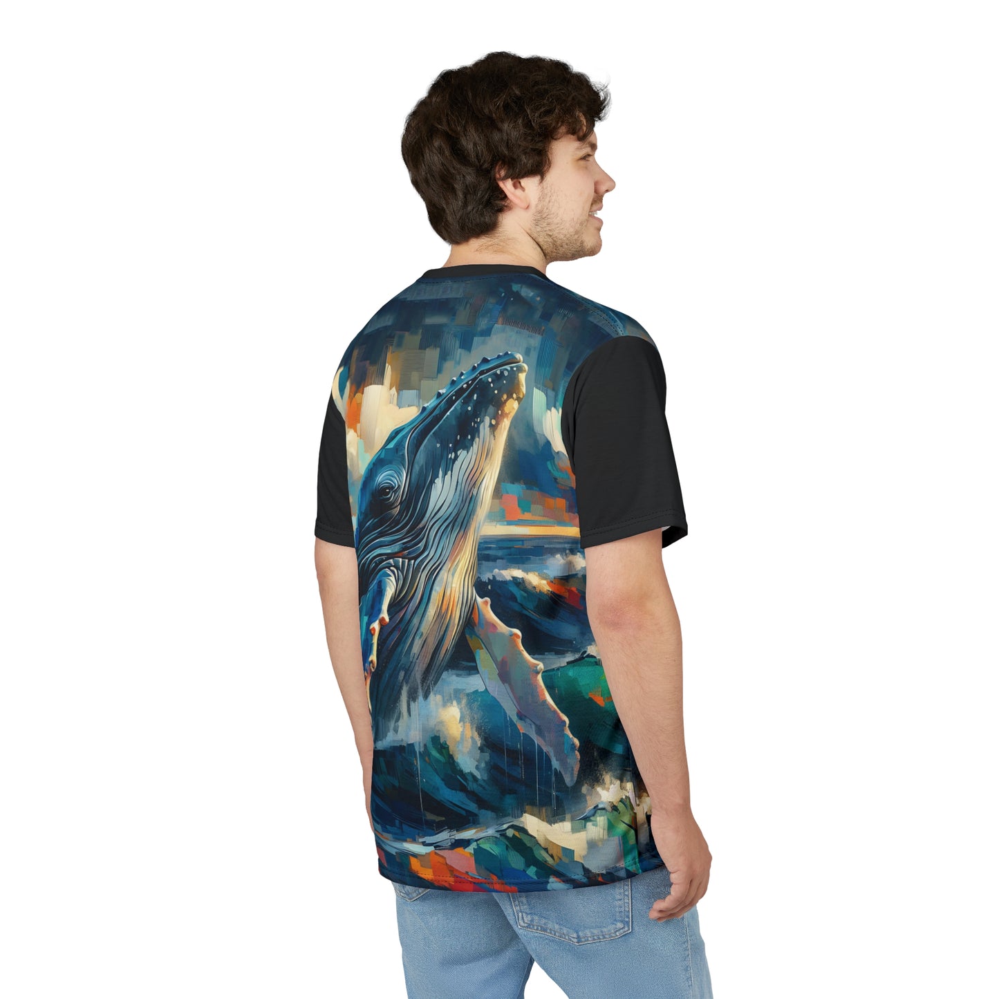 Humpback Breaching Art Tee | Colorful Unisex Cut & Sew T-Shirt, Wildlife Apparel, Unique Graphic Tee