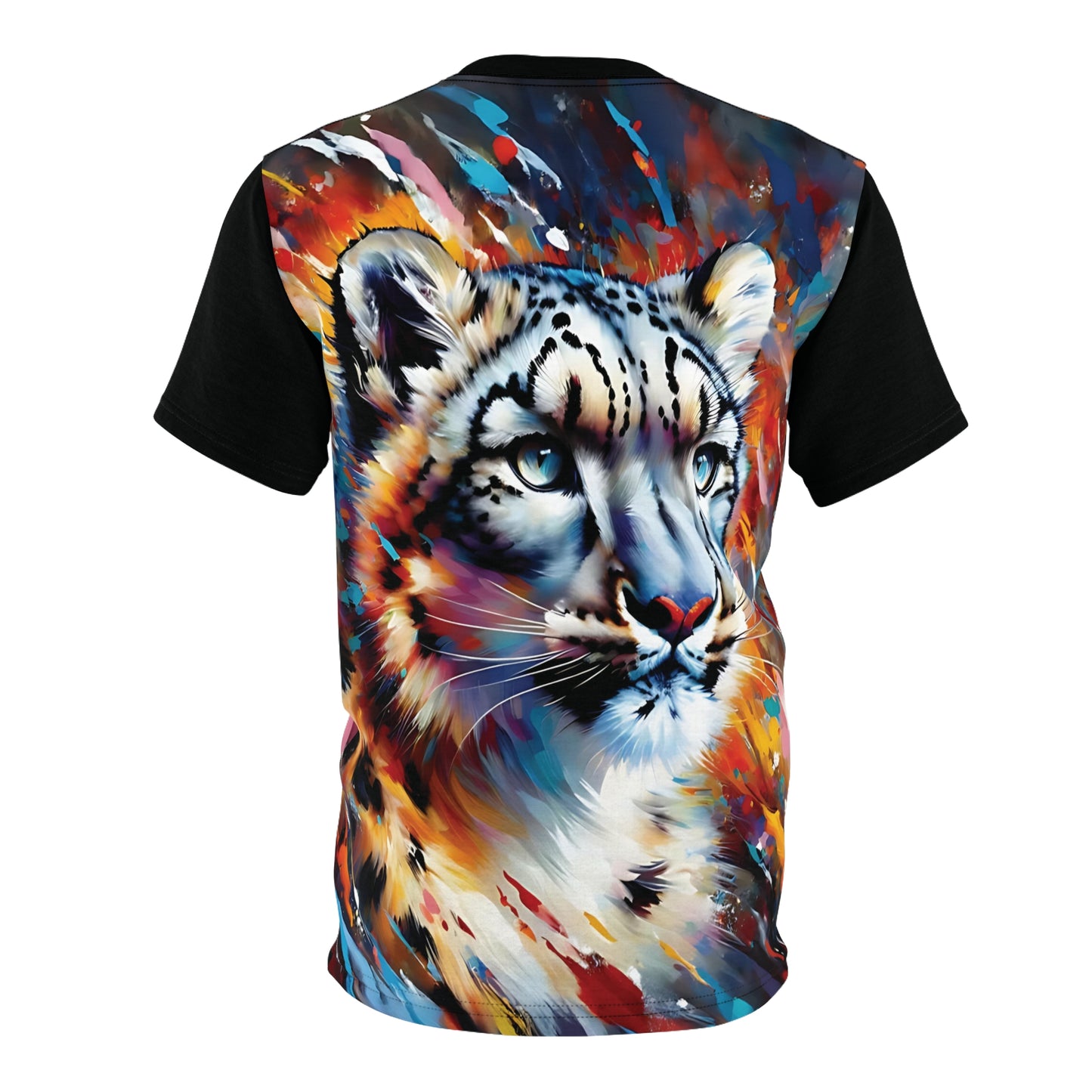 Colorful Snow Leopard Vibrant Art Tee | Colorful Unisex Cut & Sew T-Shirt, Wildlife Apparel, Unique Graphic Tee, Birthday Gift