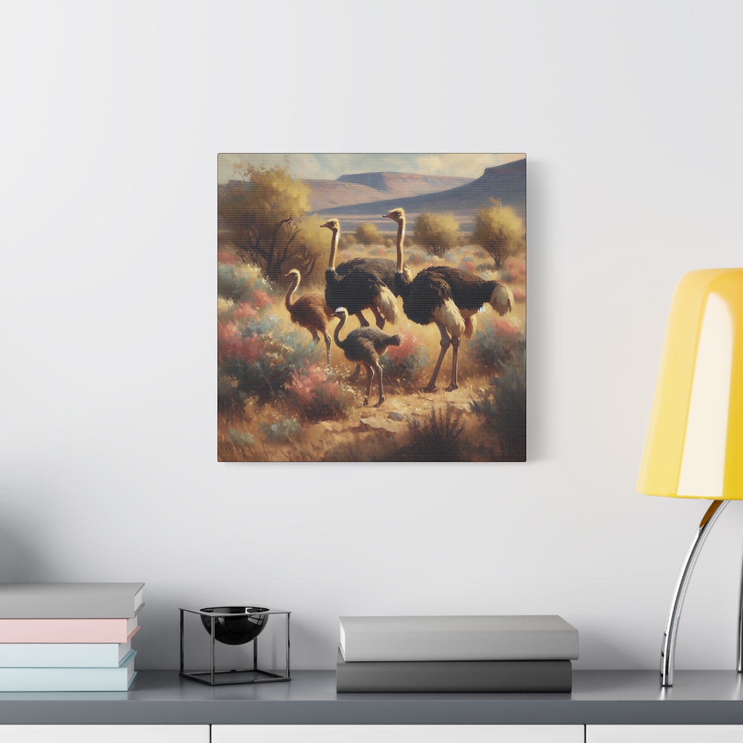 Ostrich Flock Impressionist Canvas Wall Art