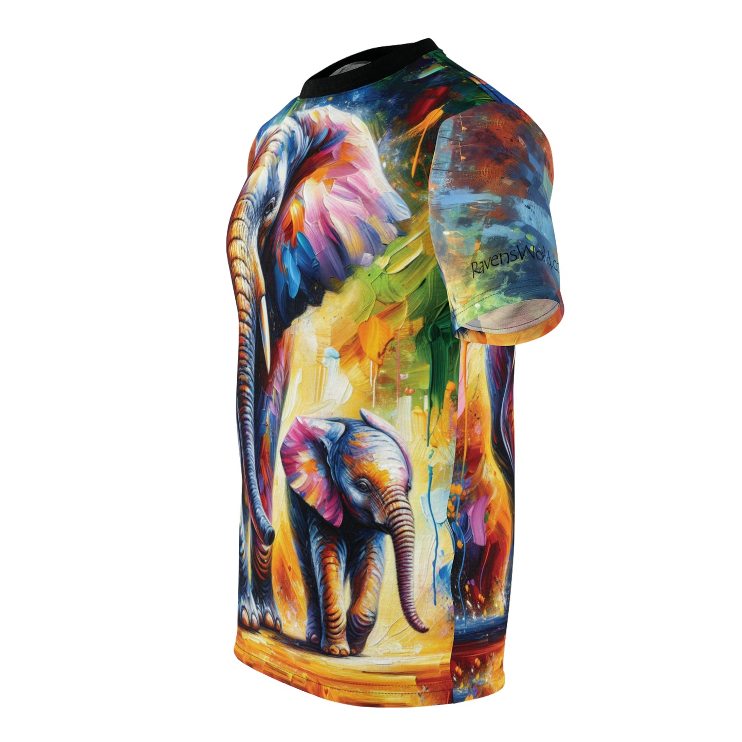 Celebrate Elephants! Vibrant Art Tee | Colorful Unisex Cut & Sew T-Shirt, Wildlife Apparel, Unique Graphic Tee, Birthday Gift