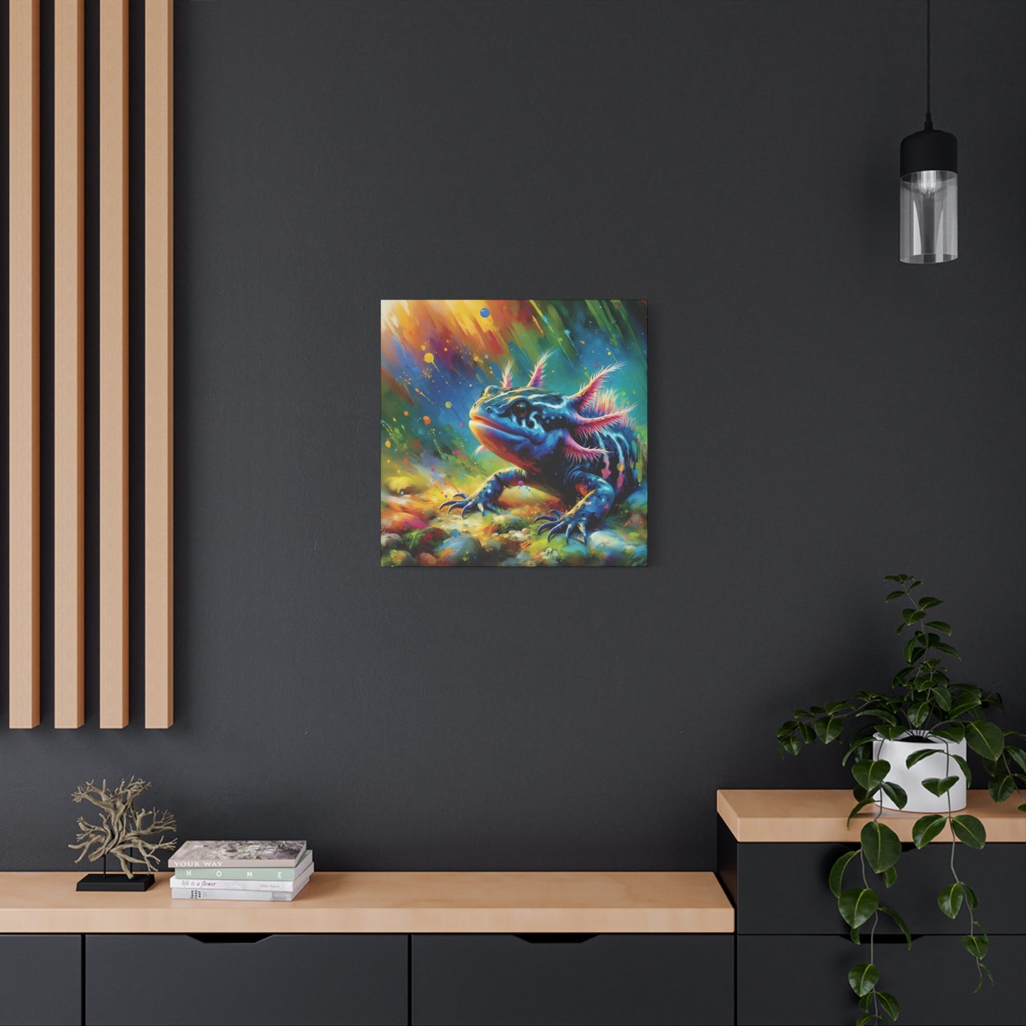 Axolotl Expressionist Art on Square Canvas