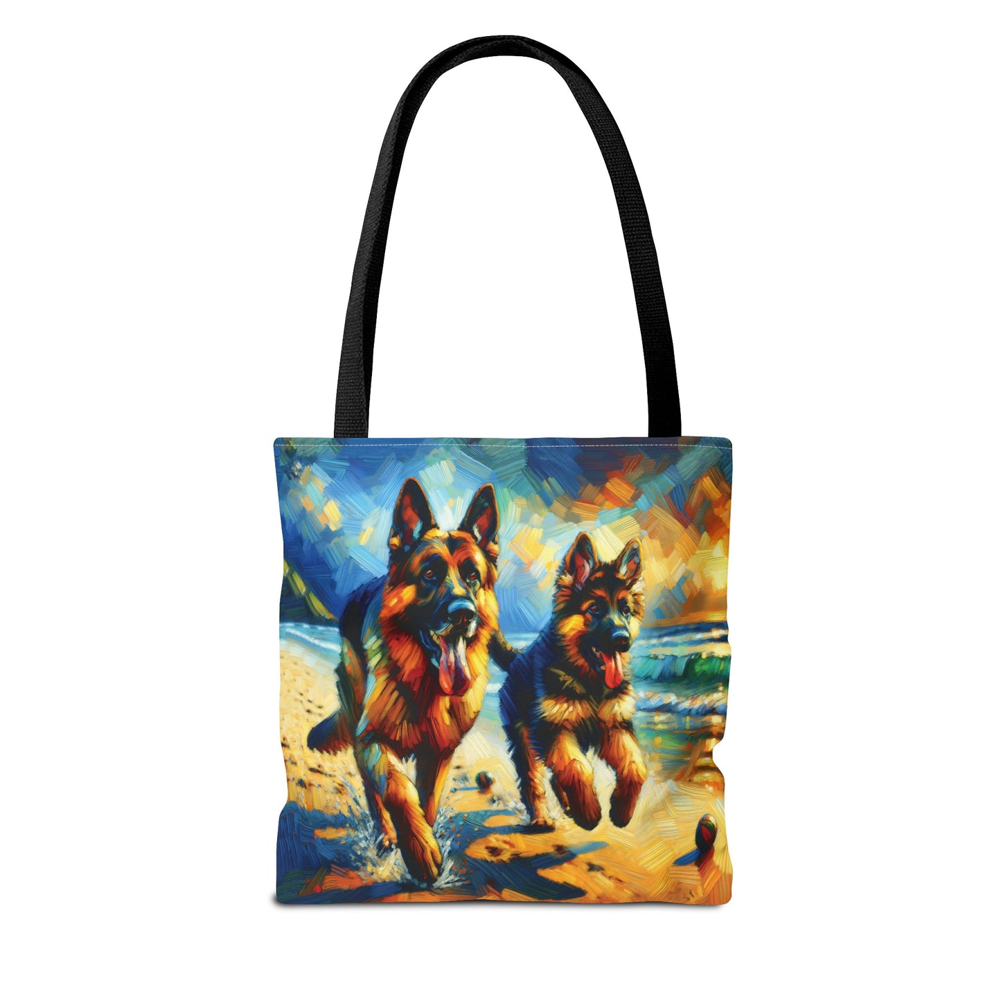 German Shepherd and Pup on Beach - Tote Bag