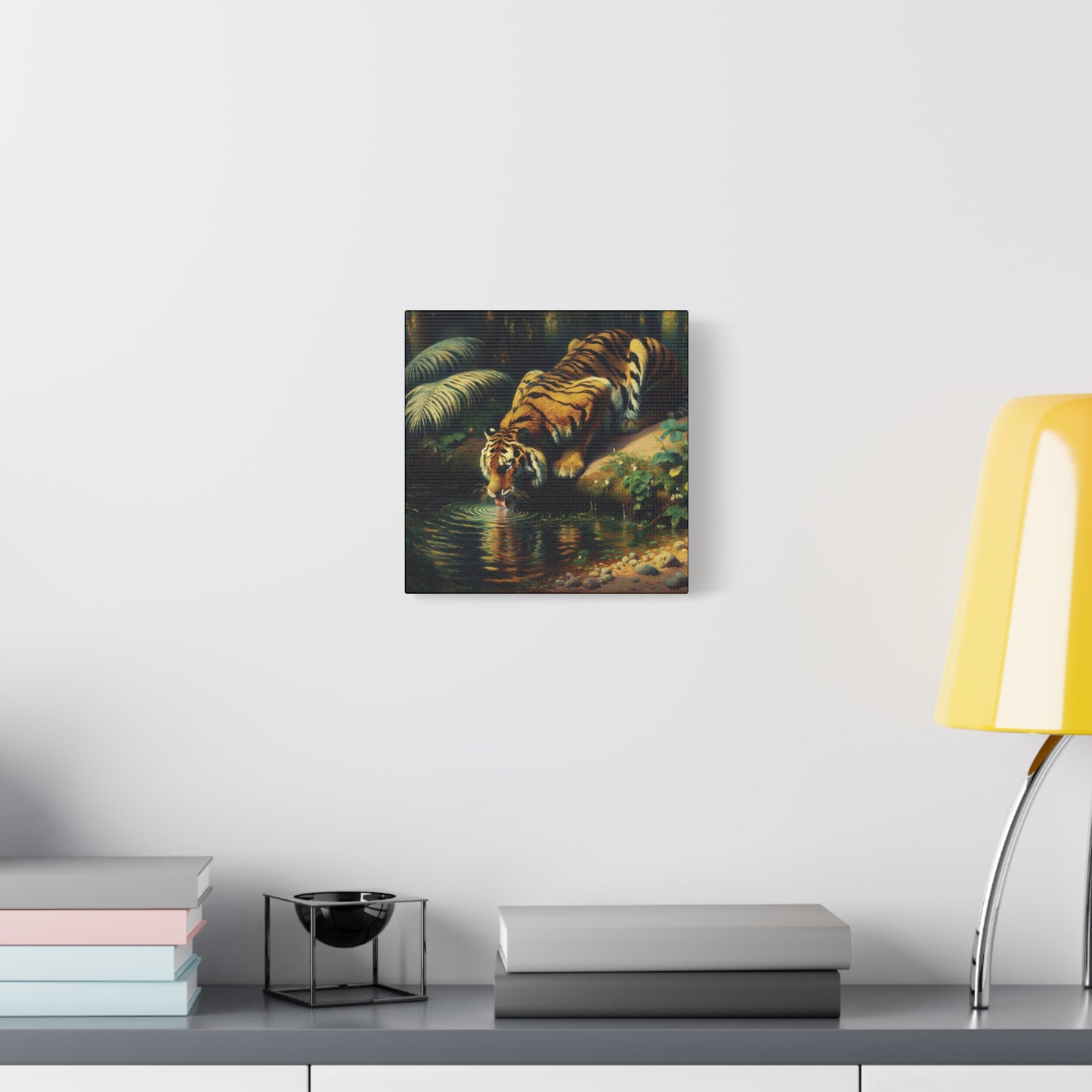 Tiger Drinking Impressionist Canvas Art Print