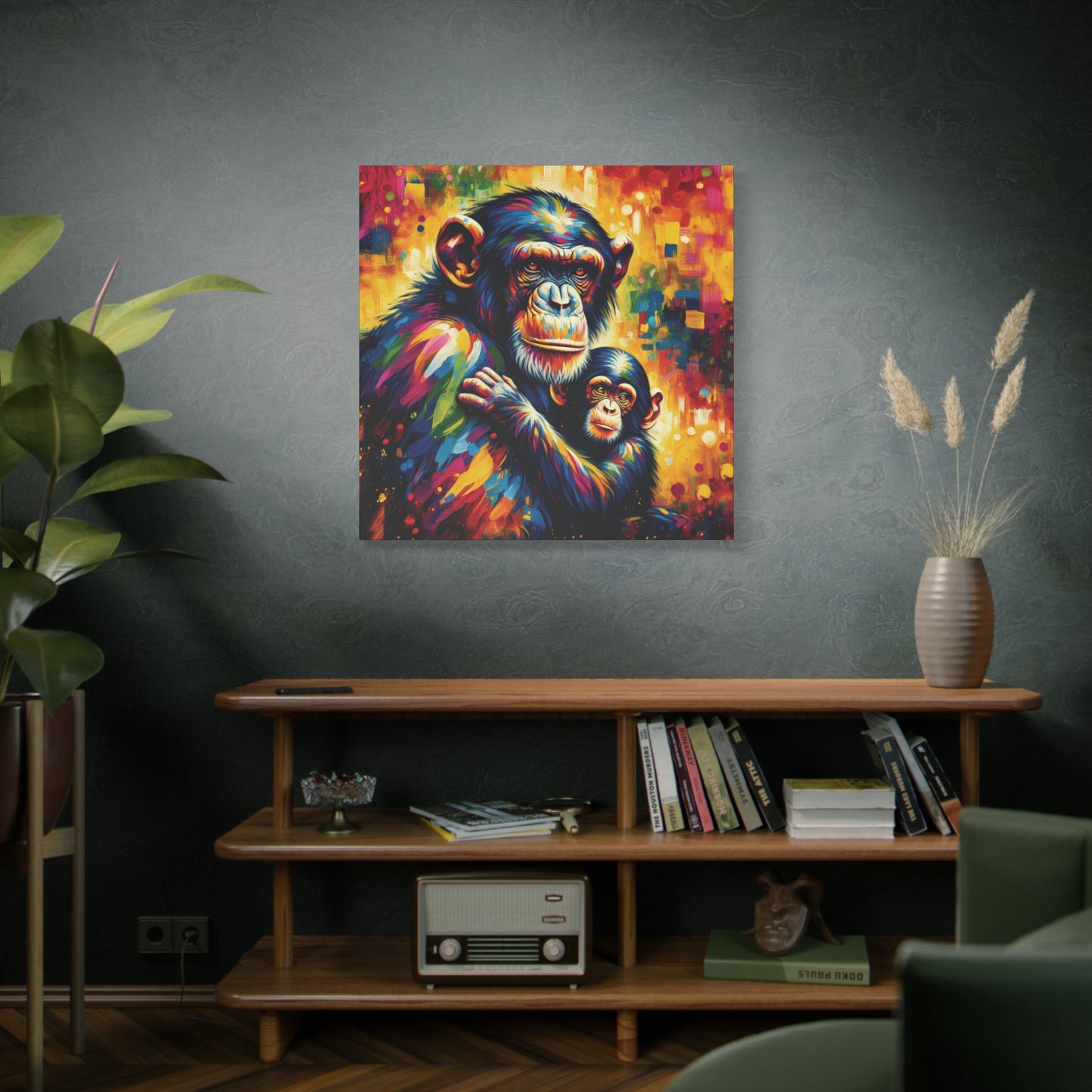 Chimpanzee with Baby Expressionist Canvas Art Print