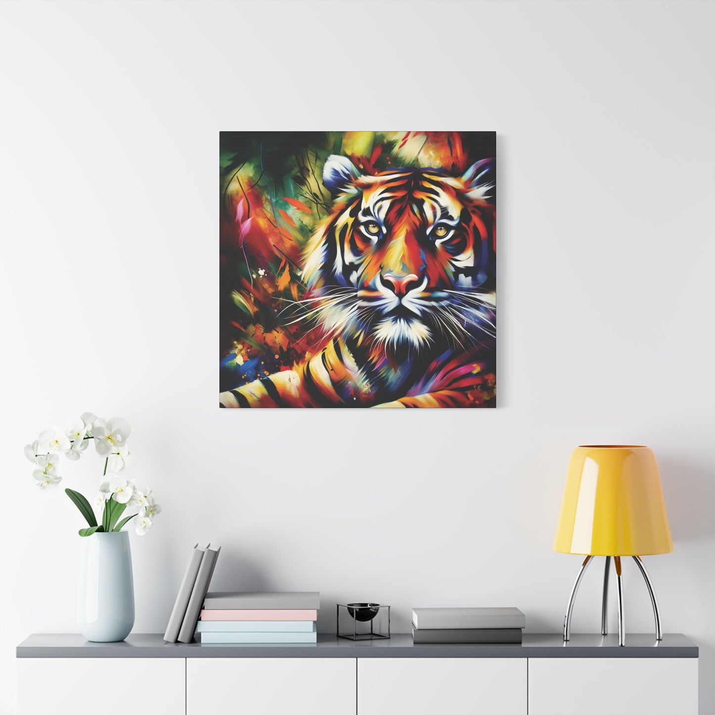 Tiger Portrait in Bright Colors Expressionist Canvas Art Print