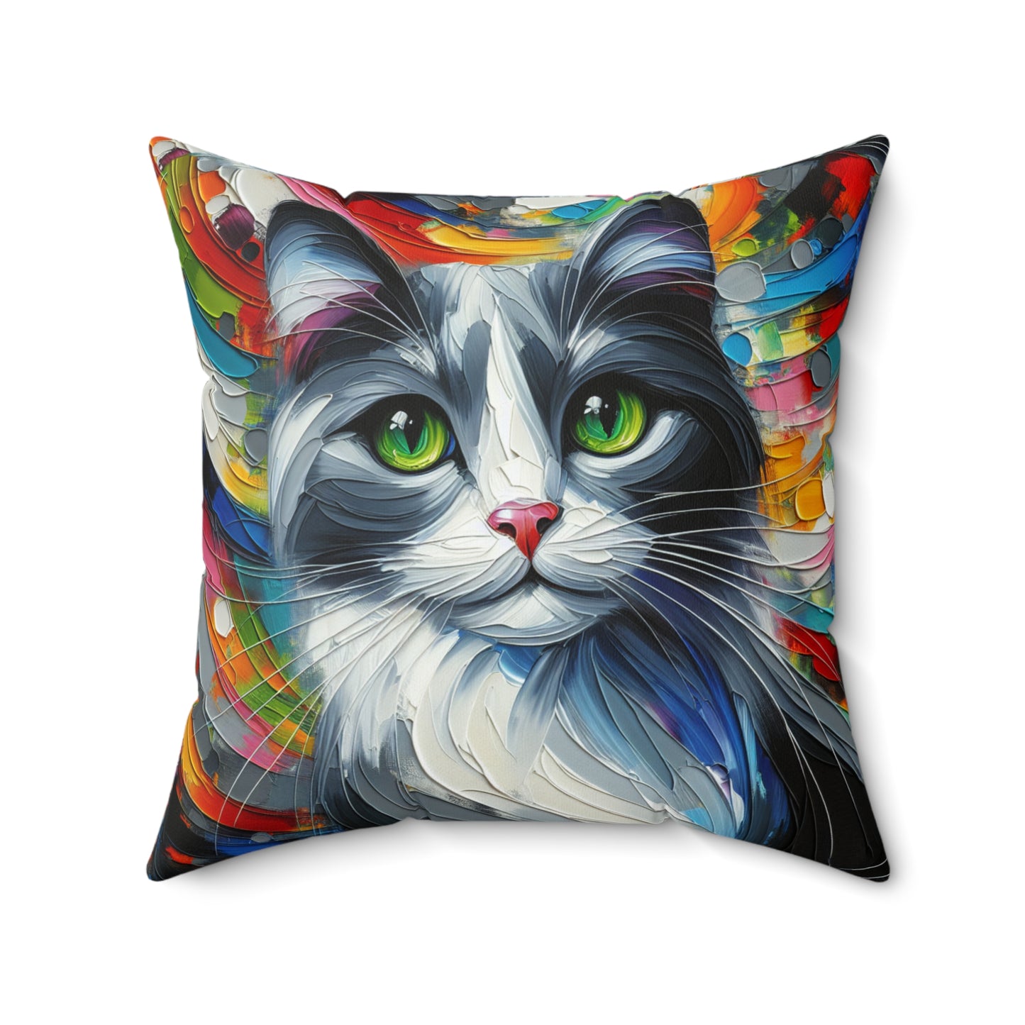 Grey and White Cat - Square Throw Pillows