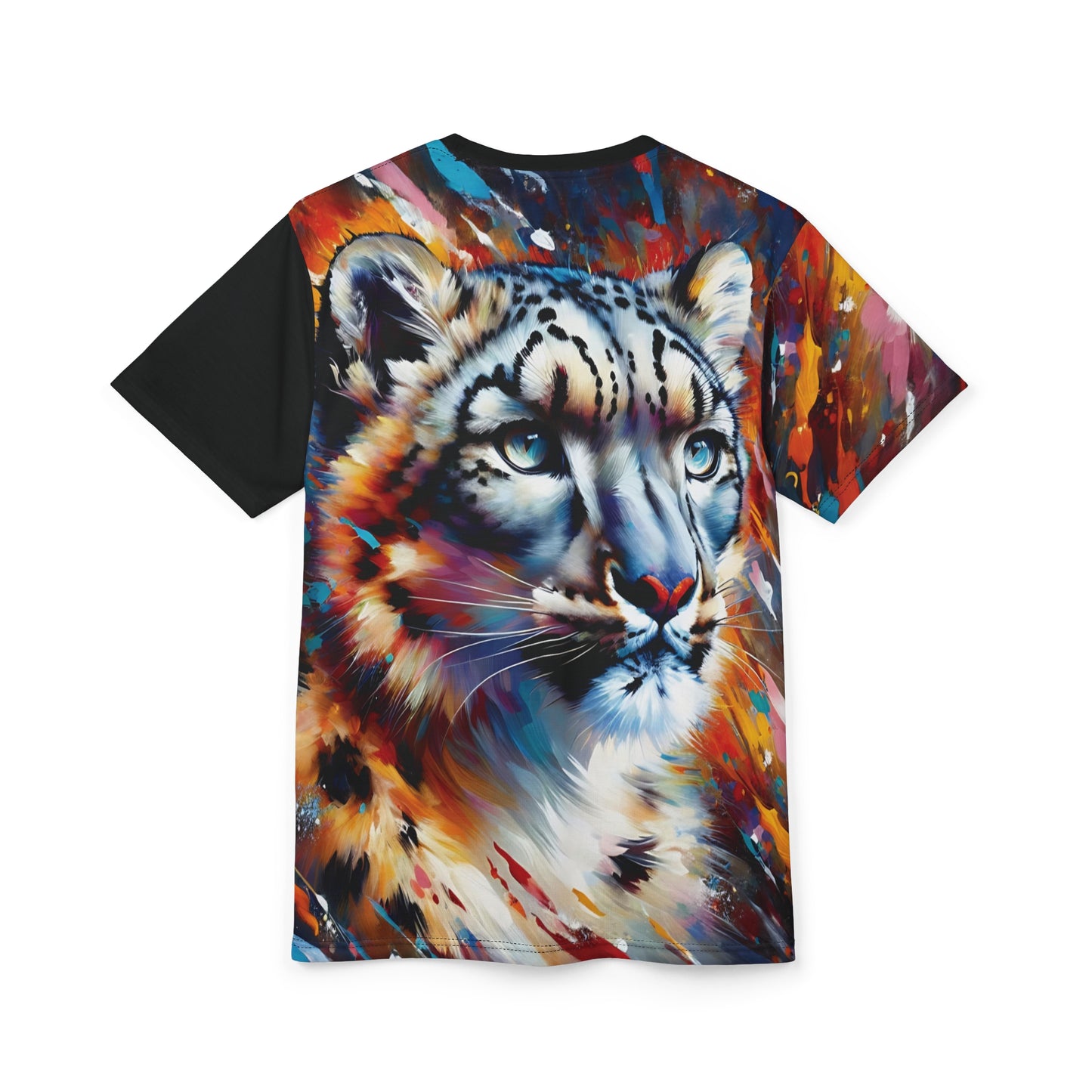Colorful Snow Leopard Vibrant Art Tee | Colorful Unisex Cut & Sew T-Shirt, Wildlife Apparel, Unique Graphic Tee, Birthday Gift