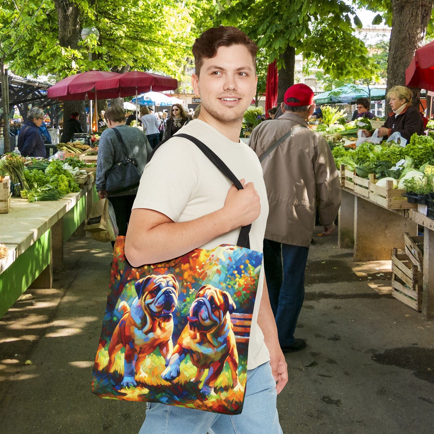 Playful Bulldogs - Colorful Artistic Tote Bag