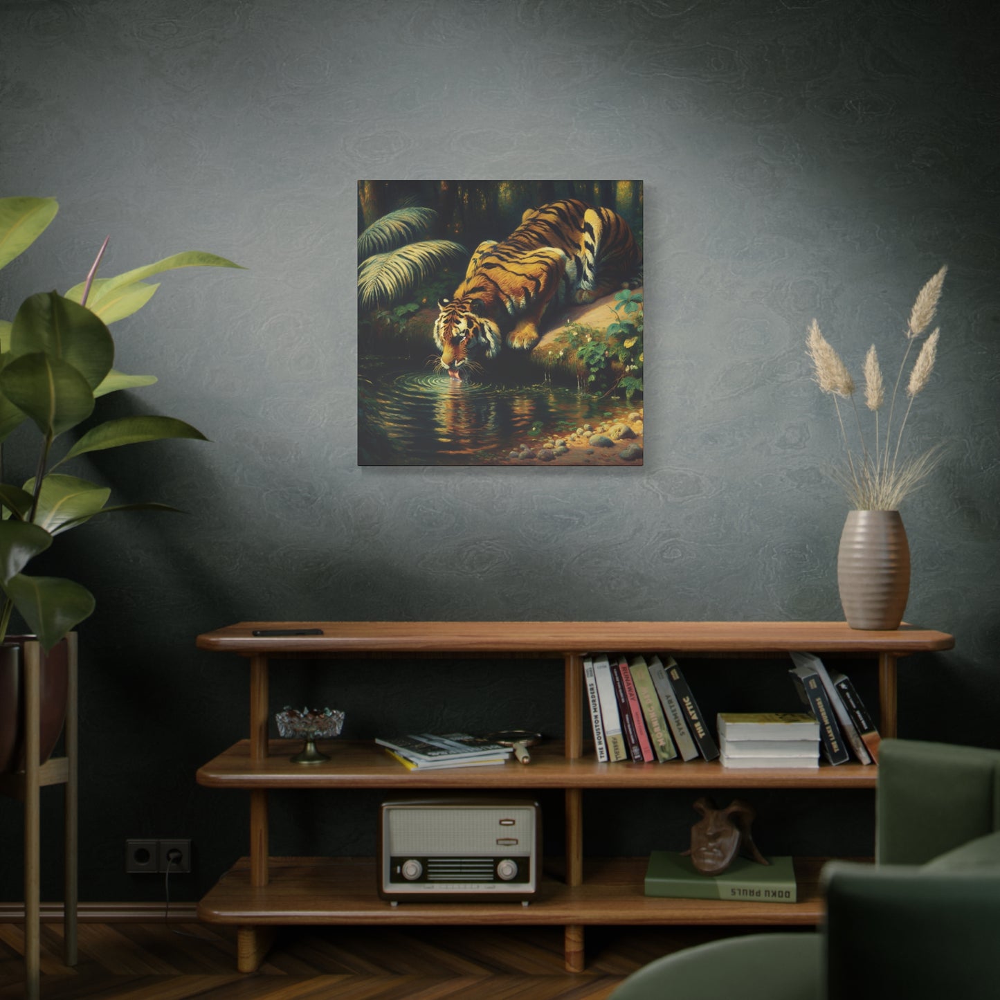Tiger Drinking Impressionist Canvas Art Print