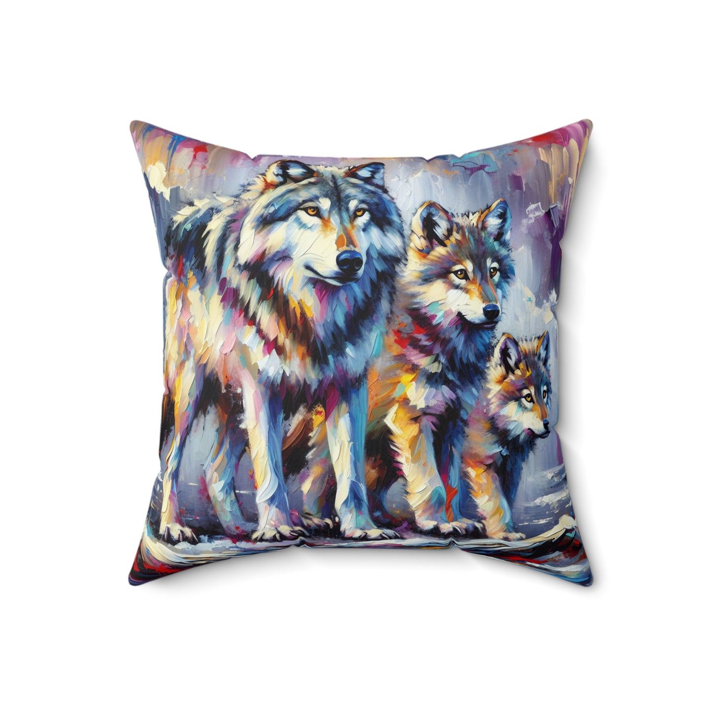 Wolf with Juveniles - Square Pillow