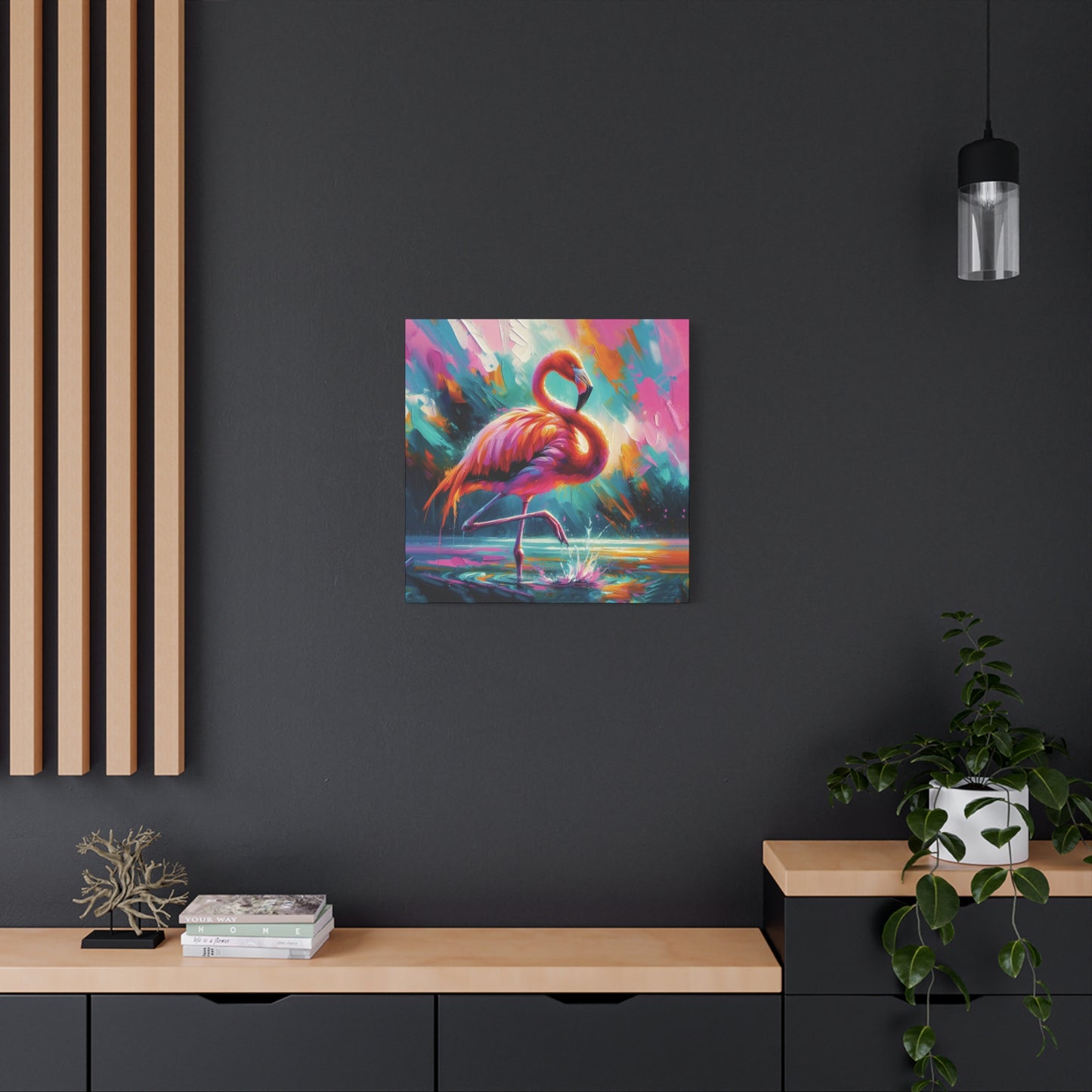 Canvas Wall Art - Flamingo Colorful Expressionist Style Print
