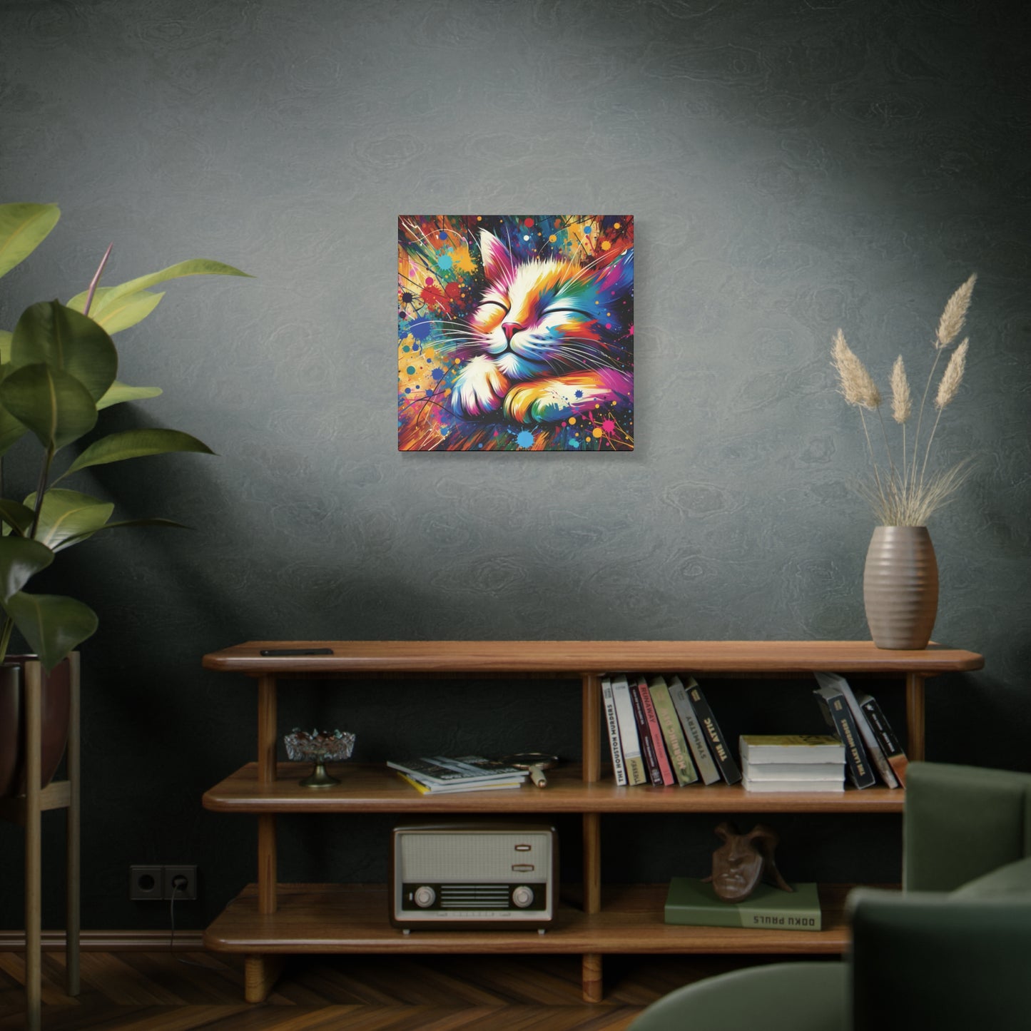 Canvas Wall Art - Contented Cat - Modern Impressionist Art Style