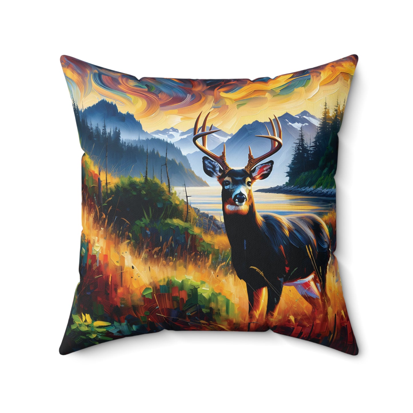 Black Tail Buck in Olympic National Park - Square Throw Pillows