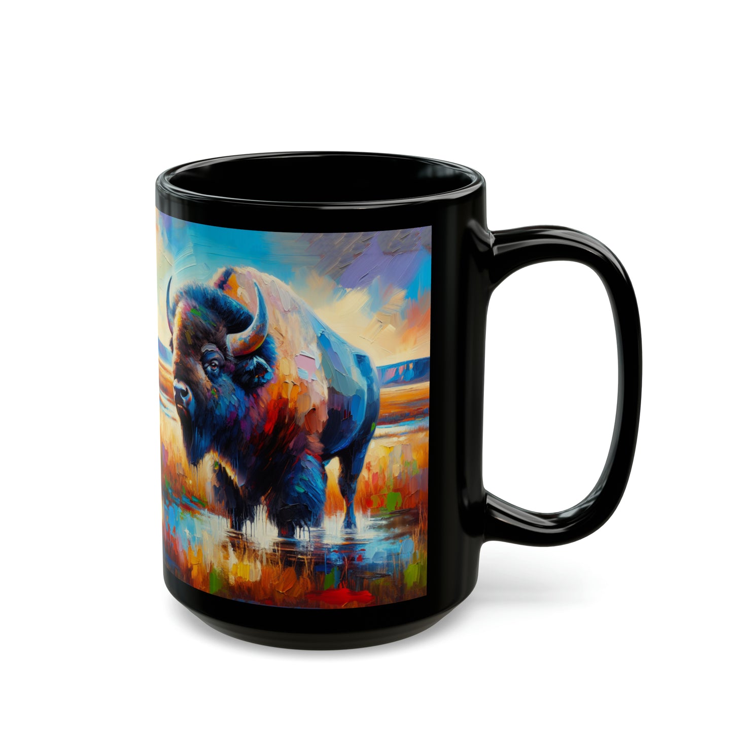 Lone Bison After Rain - Black Mug (11oz, 15oz)