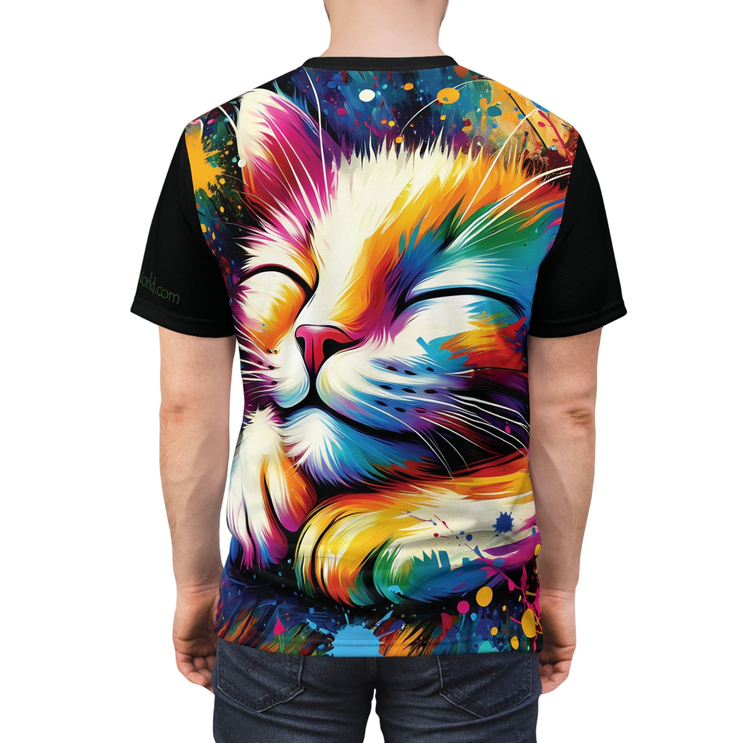 Contented Cat Vibrant Art Tee | Colorful Unisex Cut & Sew T-Shirt, Wildlife Apparel, Unique Graphic Tee, Birthday Gift