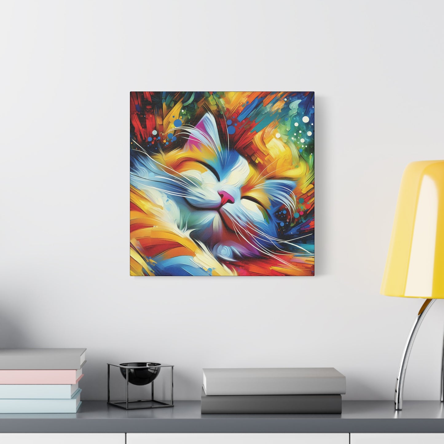 Canvas Wall Art - Happy Cat Dreams - Modern Impressionist Art Style