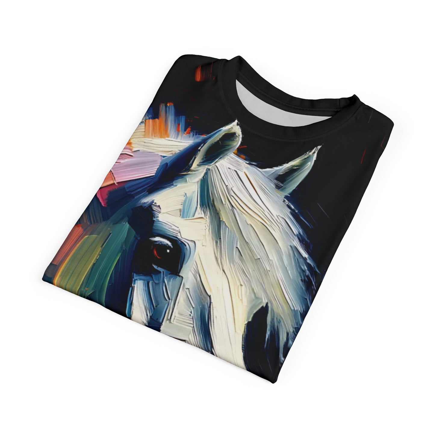 White Arabian Portrait Vibrant Art Tee | Colorful Unisex Cut & Sew T-Shirt, Wildlife Apparel, Unique Graphic Tee, Birthday Gift