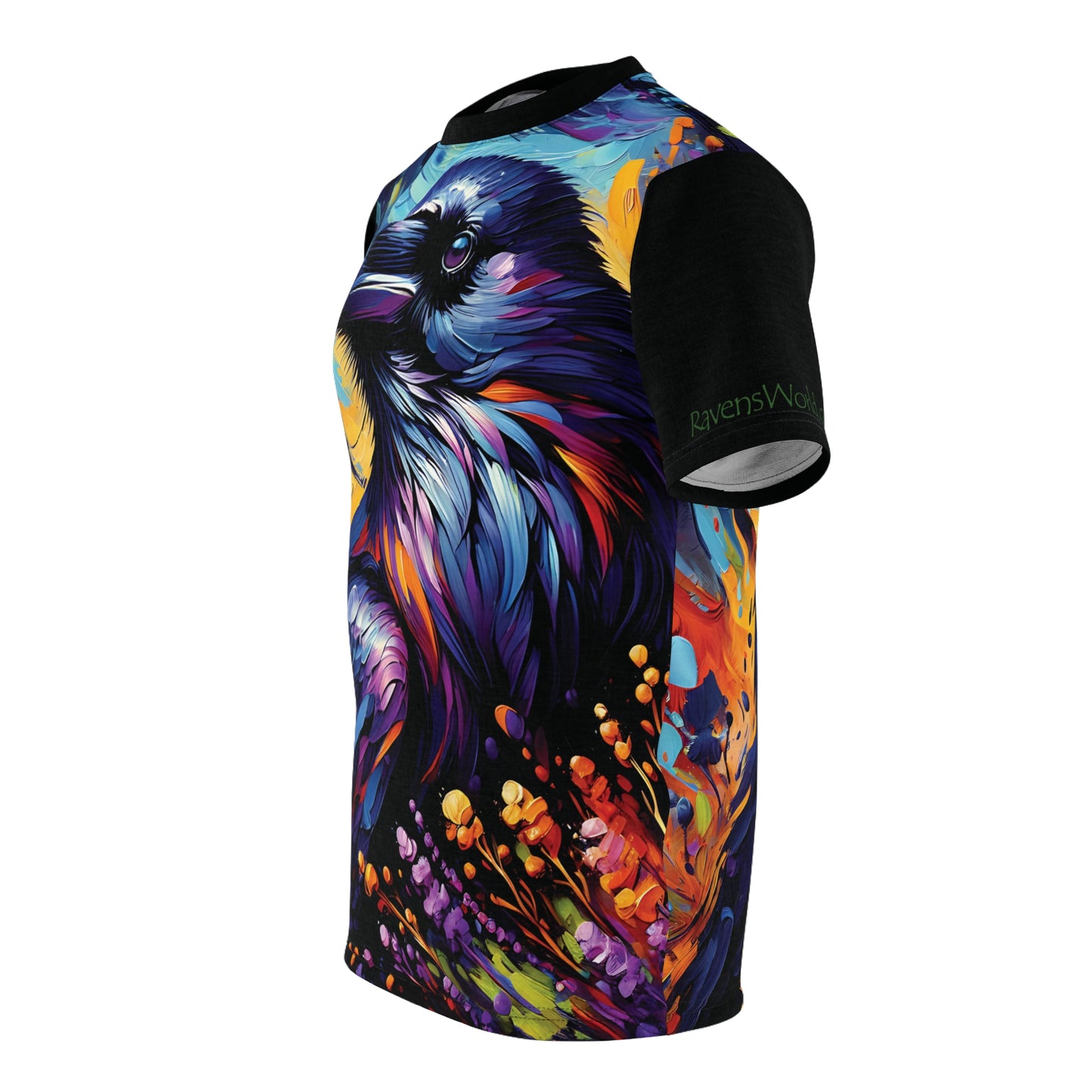 Colorful Raven Portrait Vibrant Art Tee | Colorful Unisex Cut & Sew T-Shirt, Wildlife Apparel, Unique Graphic Tee, Birthday Gift