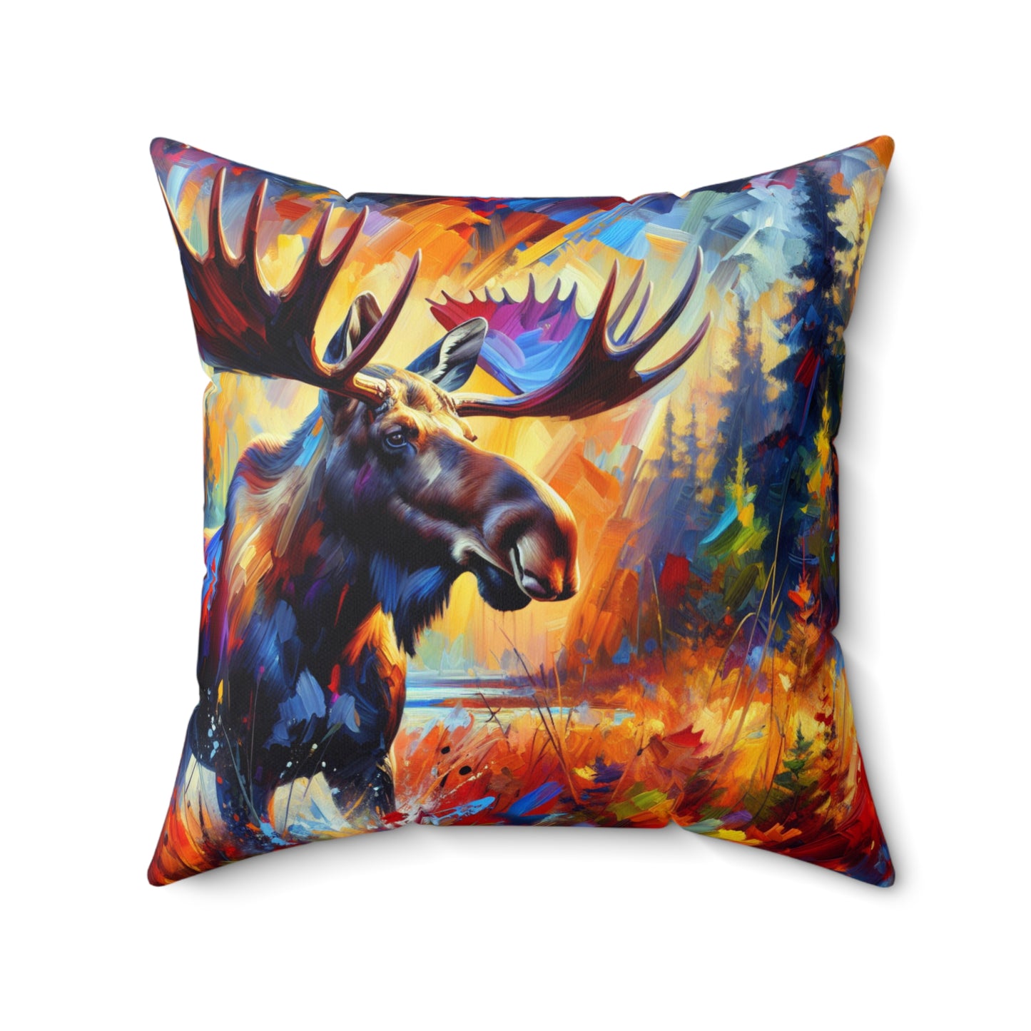 Sunset Moose - Square Throw Pillows