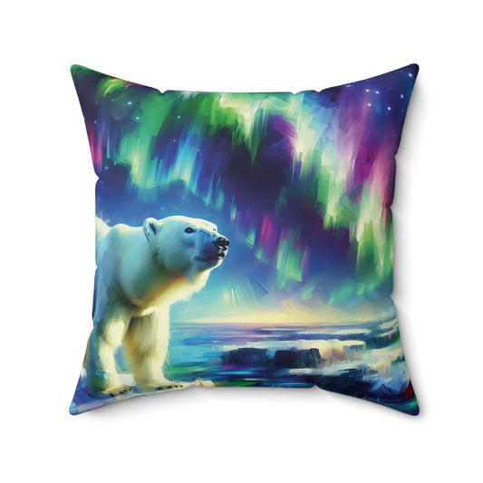 Pillow with a polar bear and Aurora Borealis design