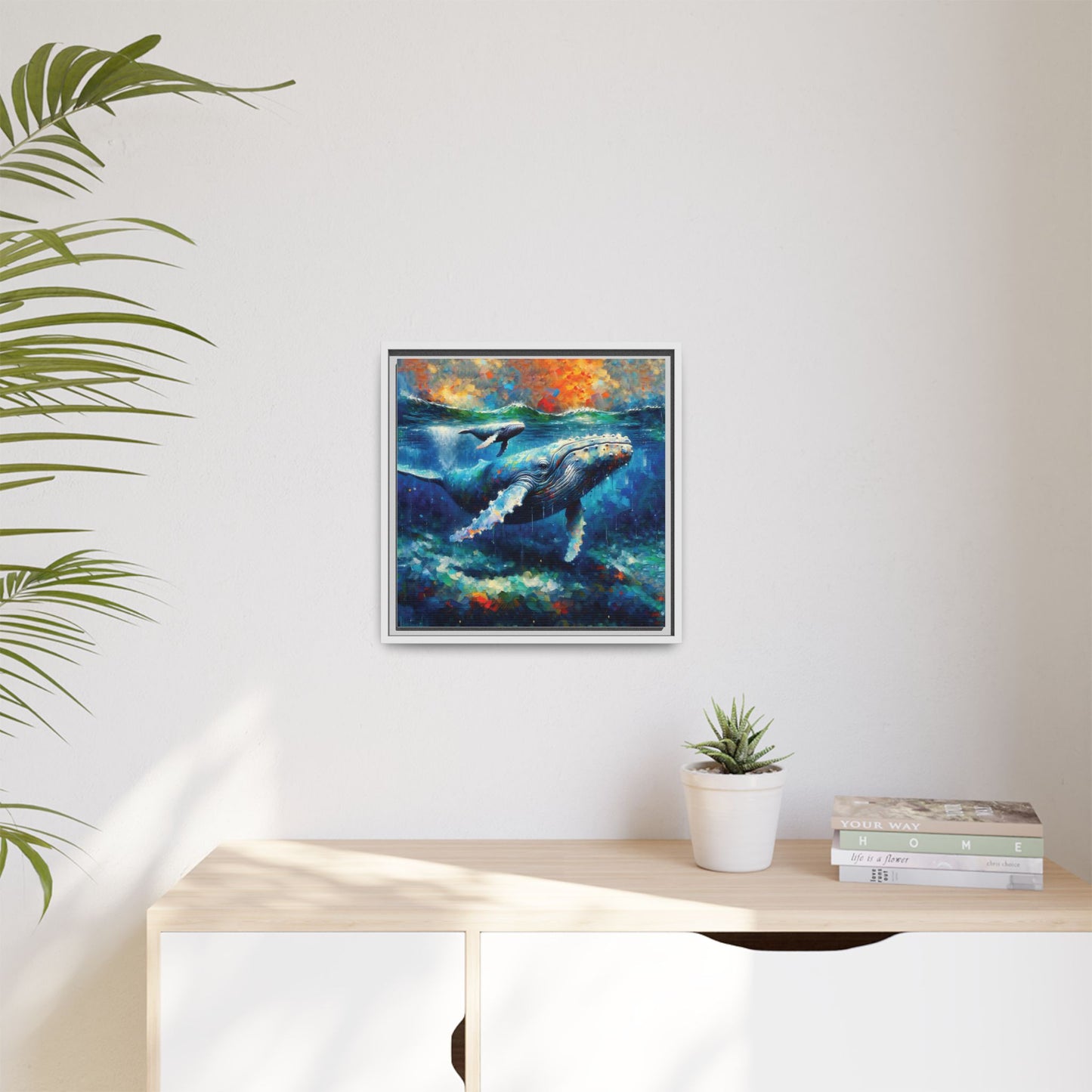 Vibrant Whale Art Canvas Print - Framed Wall Decor