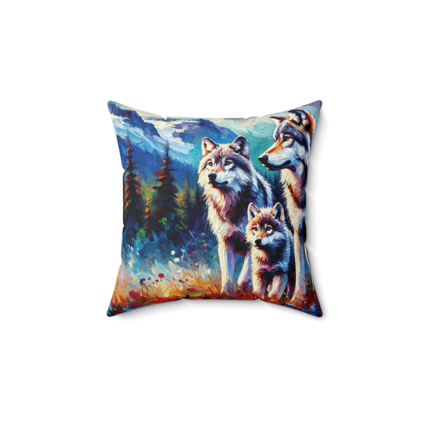 Gray Wolf Family - Square Throw Pillows