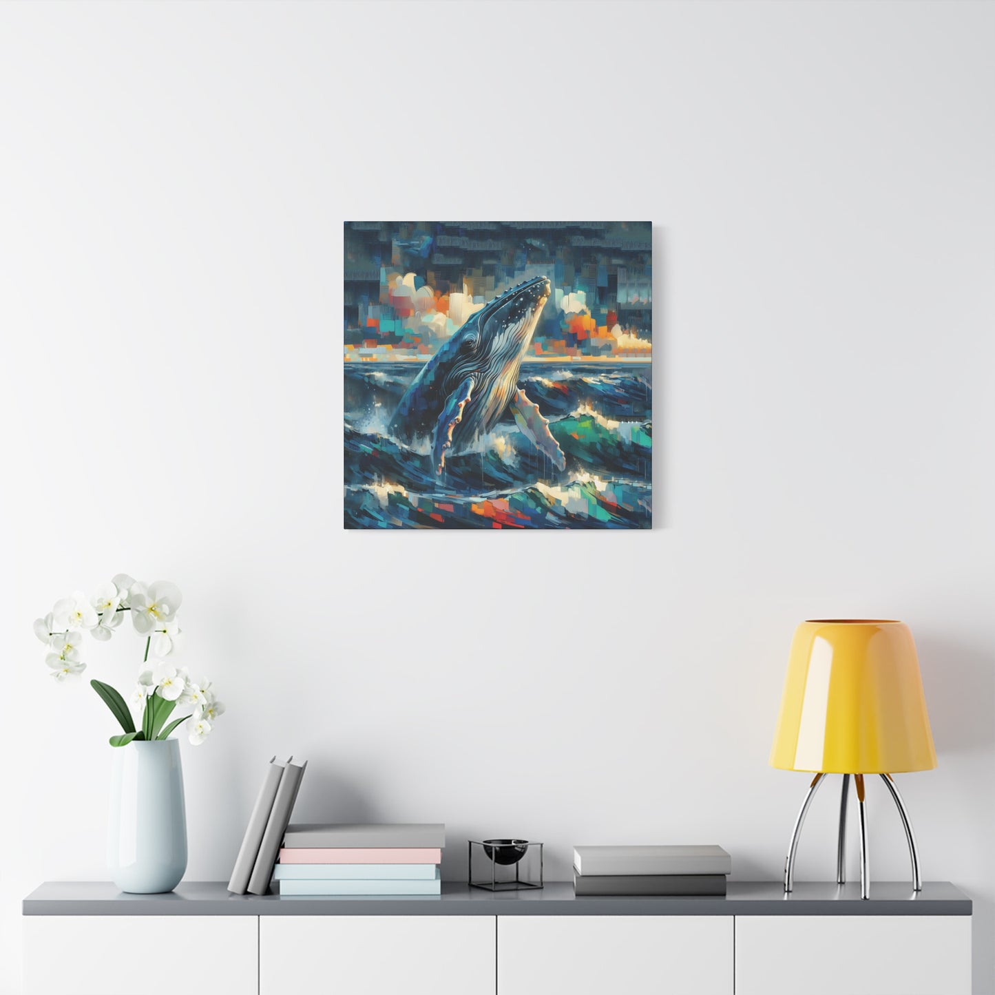 Humpback Breaching Expressionist Canvas Art Print