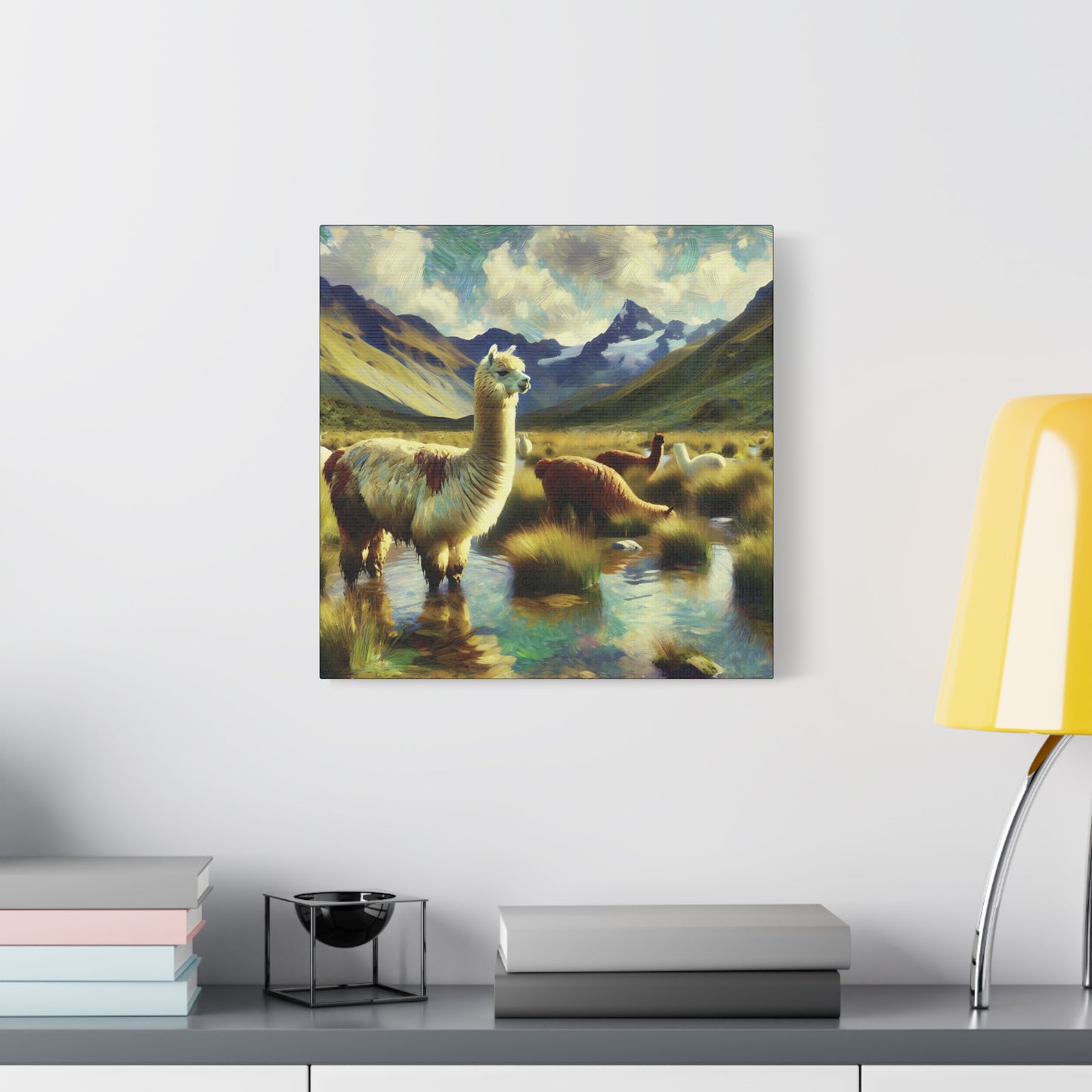 Alpacas in the Andes Canvas Art Print | Impressionist Wildlife Art