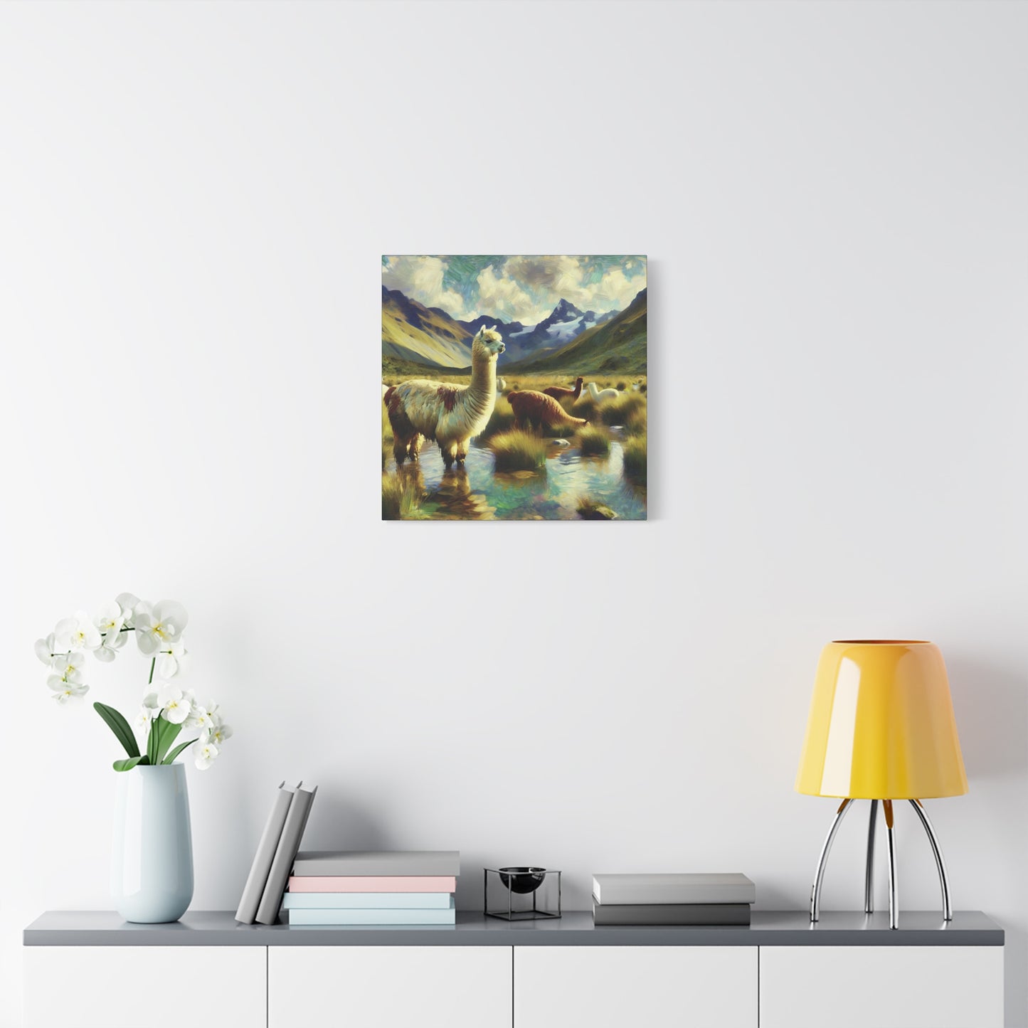 Alpacas in the Andes Canvas Art Print | Impressionist Wildlife Art