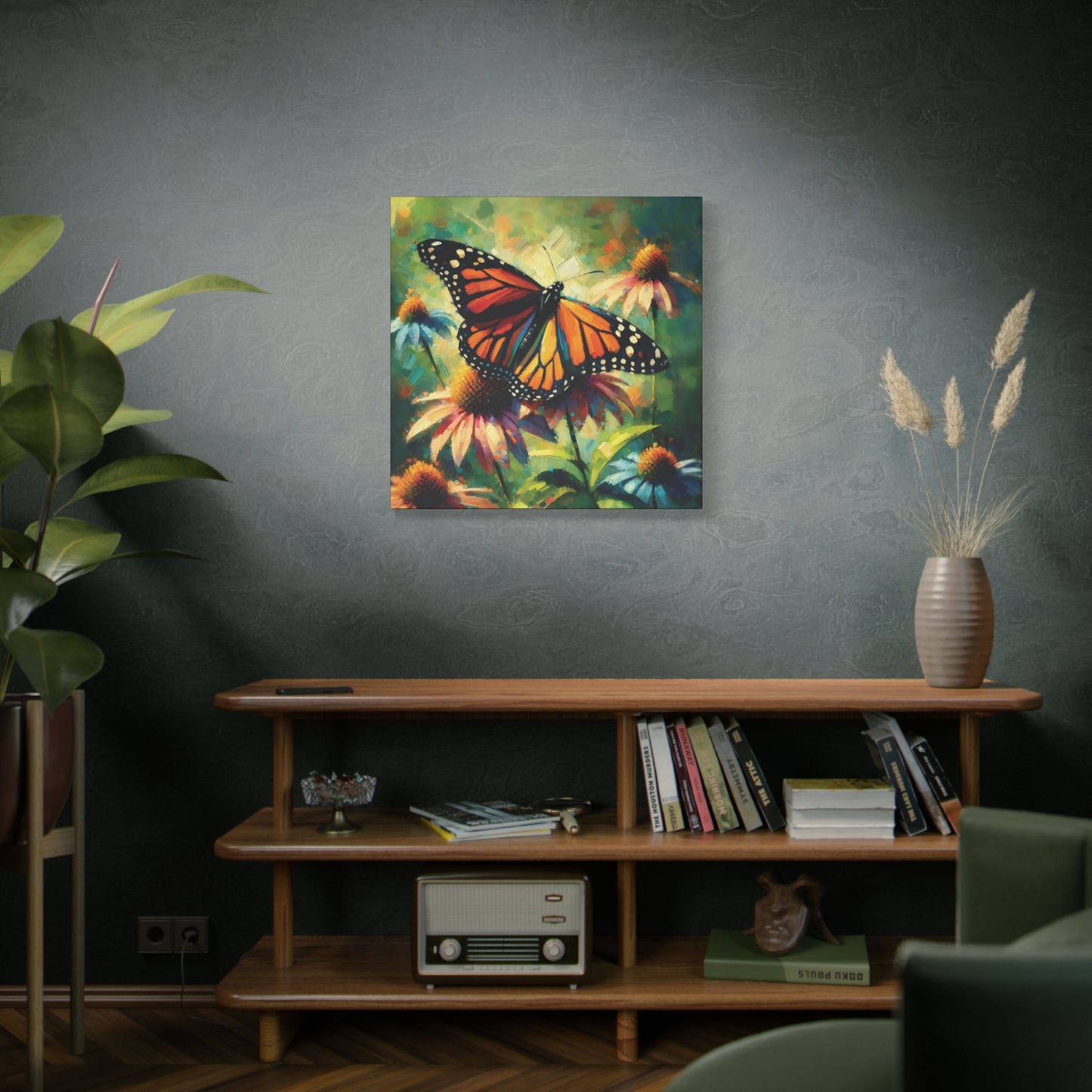 Butterfly Canvas Wall Art - Monarch Butterfly with Echinacea