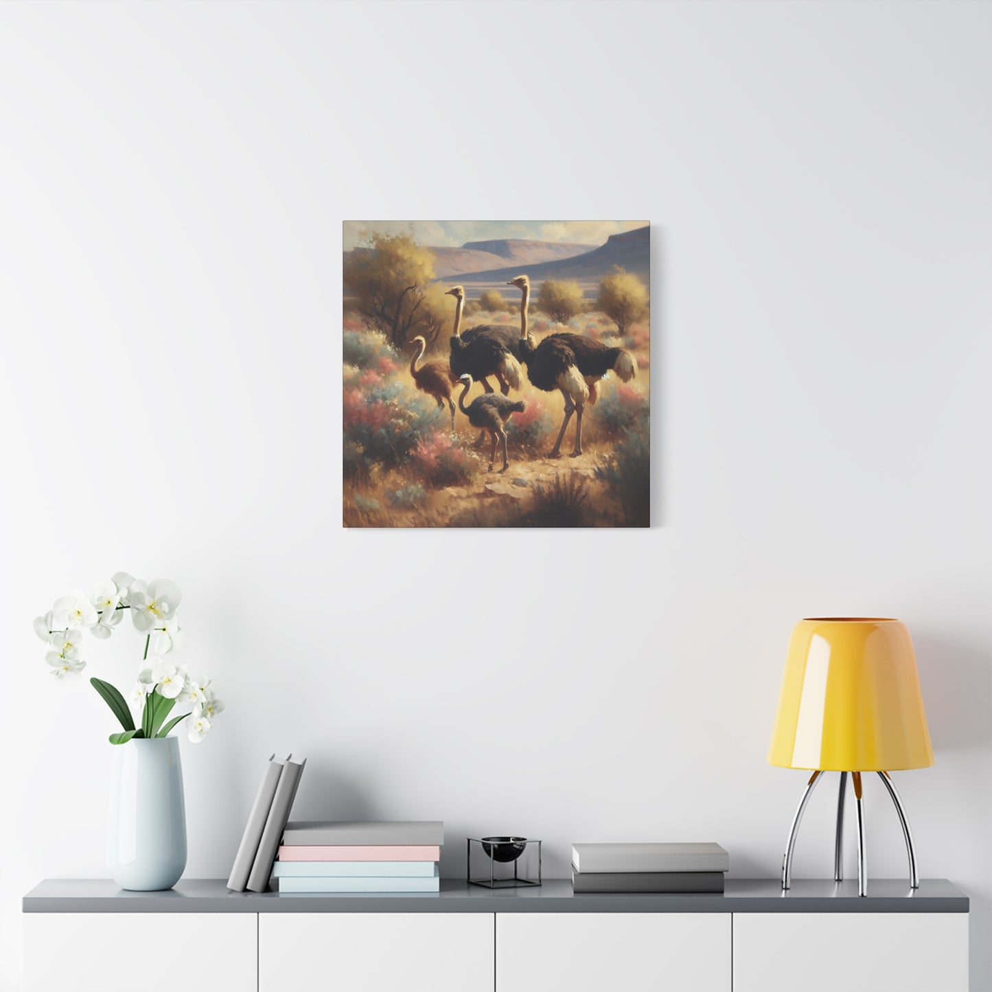 Ostrich Flock Impressionist Canvas Wall Art