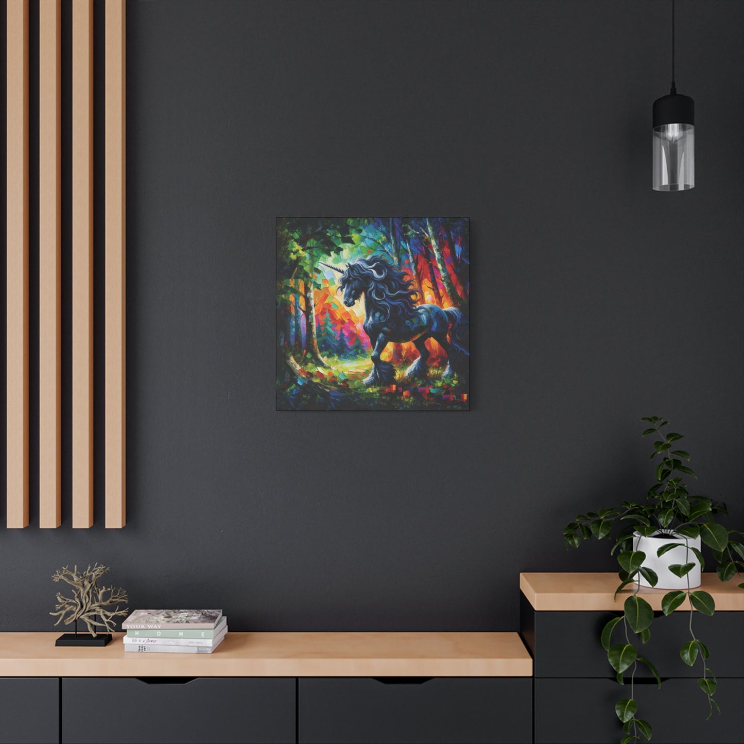 Black Unicorn Stallion Canvas Print - Modern Impressionist Art
