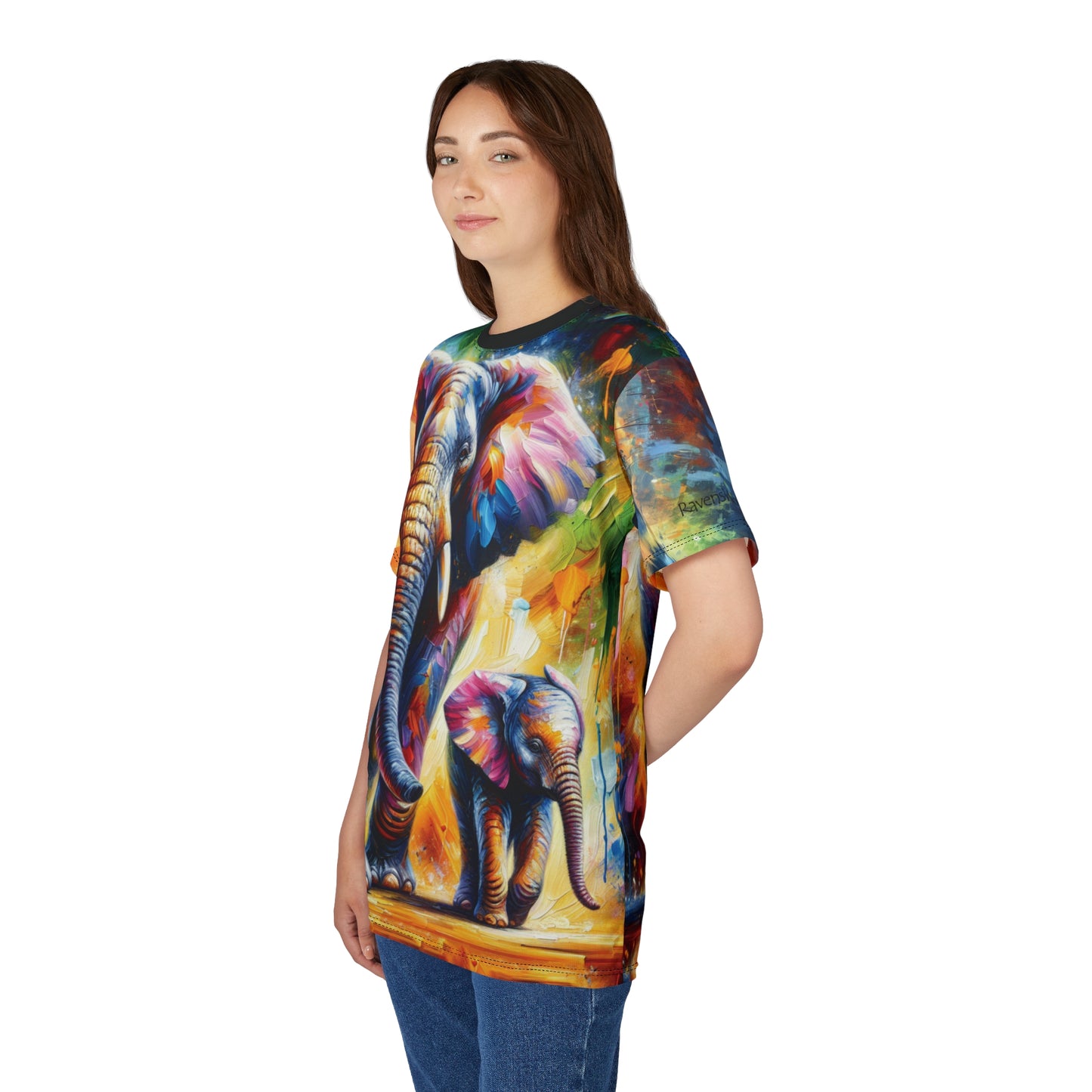 Celebrate Elephants! Vibrant Art Tee | Colorful Unisex Cut & Sew T-Shirt, Wildlife Apparel, Unique Graphic Tee, Birthday Gift