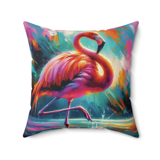 Lone Flamingo - Square Throw Pillows